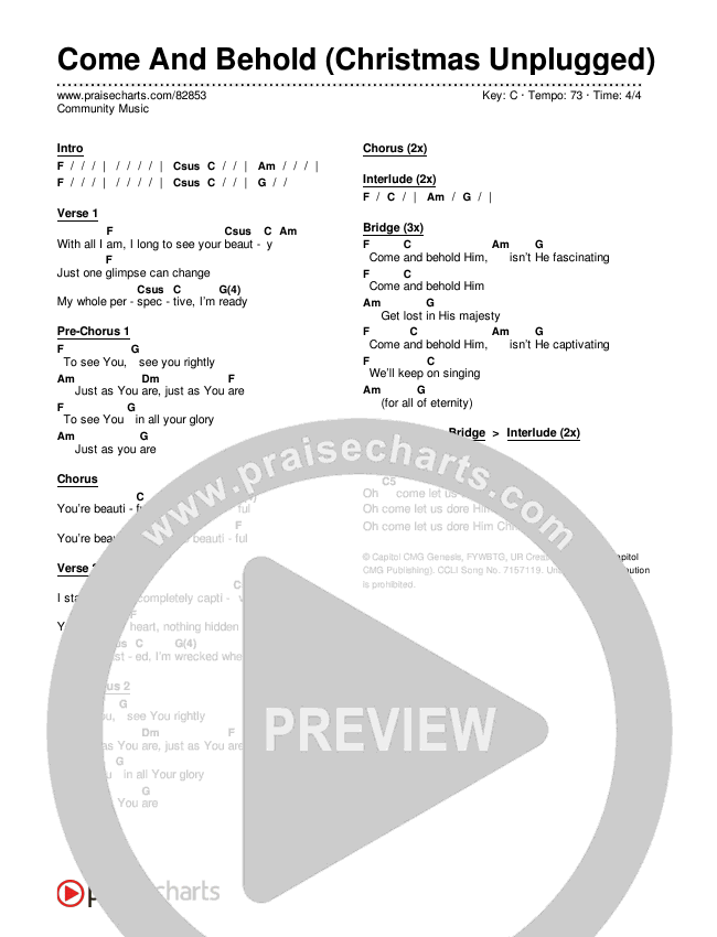 Come And Behold (Christmas Unplugged) Chords & Lyrics (Community Music)