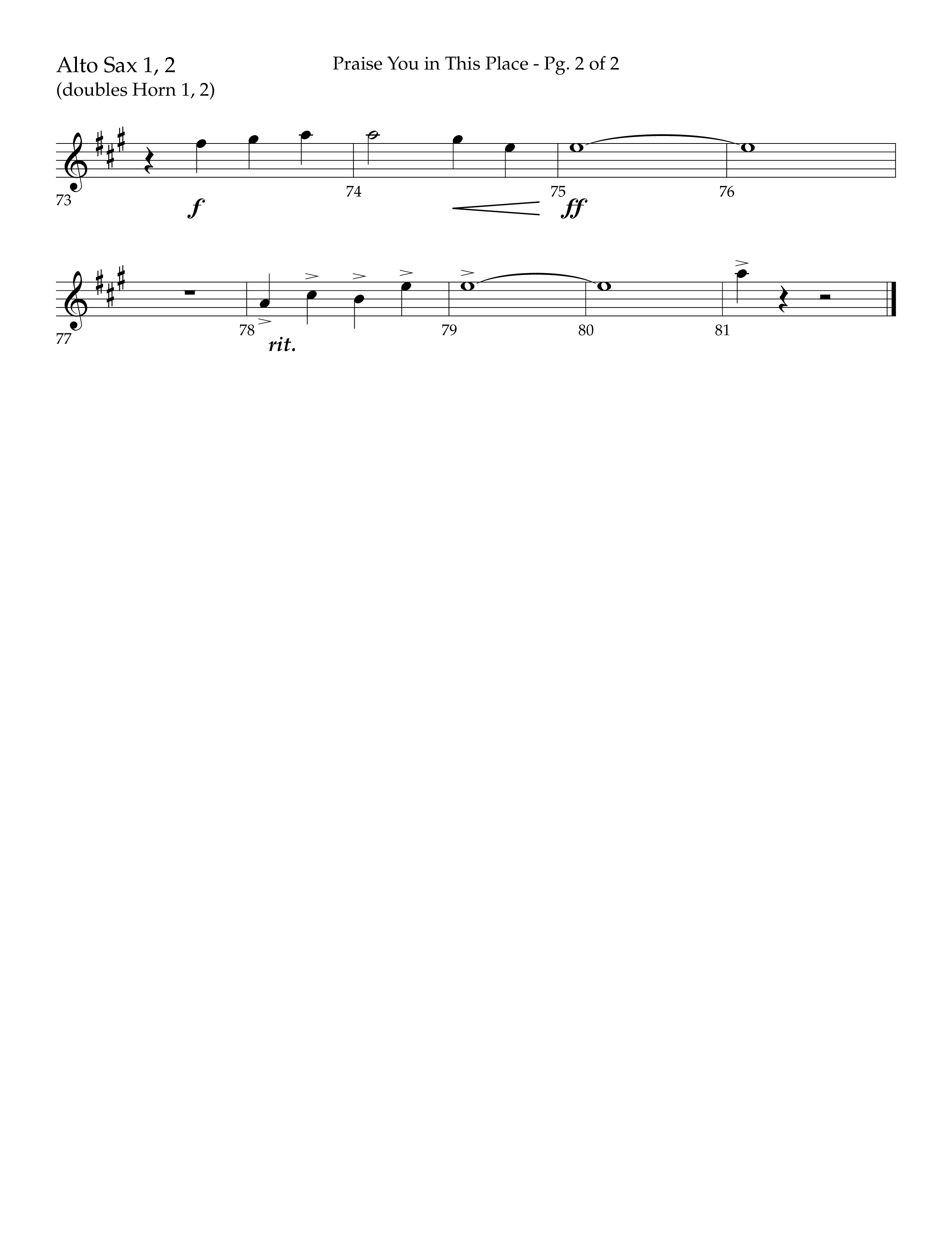 Praise You In This Place (Choral Anthem SATB) Alto Sax 1/2 (Lifeway Choral / Arr. Cliff Duren)
