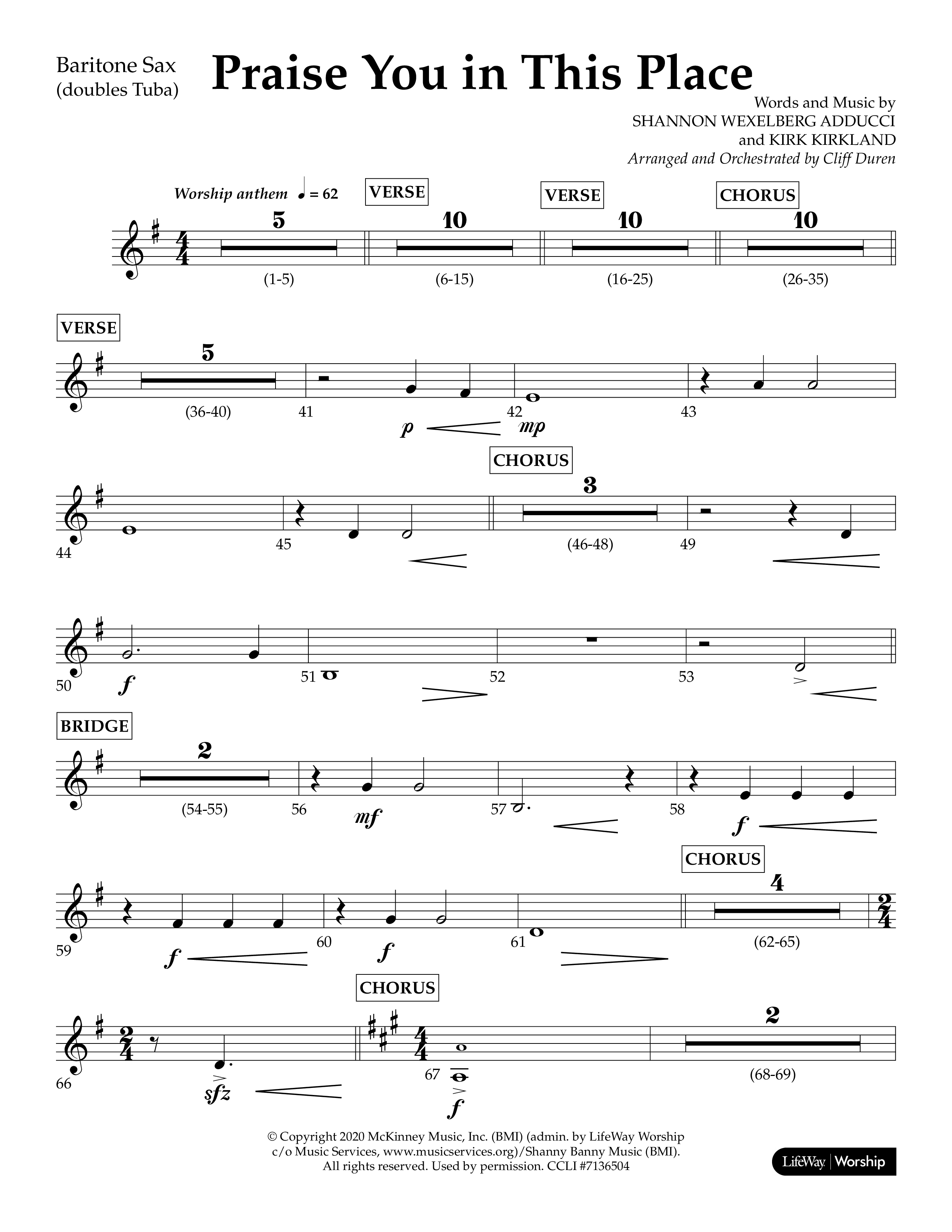 Praise You In This Place (Choral Anthem SATB) Bari Sax (Lifeway Choral / Arr. Cliff Duren)
