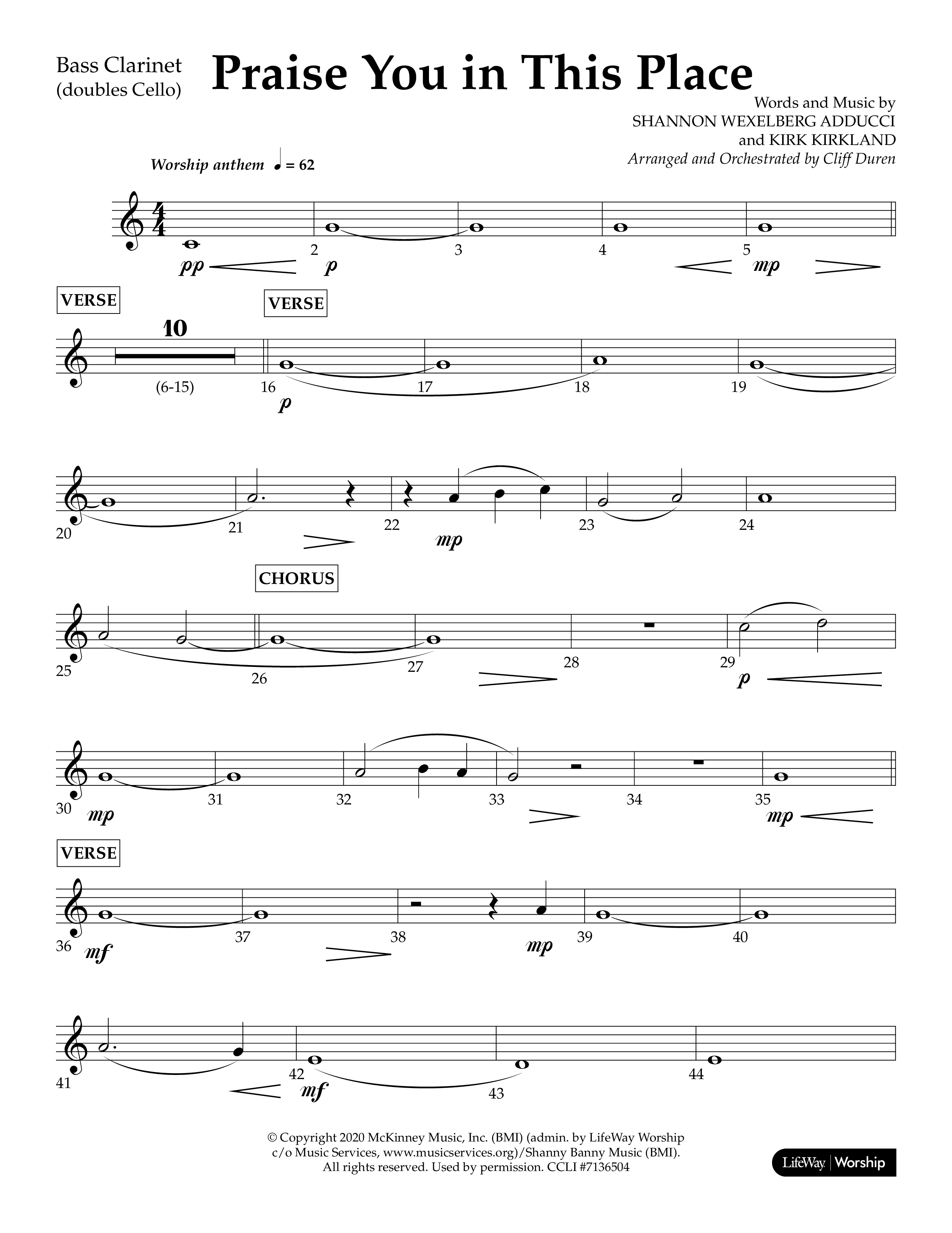 Praise You In This Place (Choral Anthem SATB) Bass Clarinet (Lifeway Choral / Arr. Cliff Duren)
