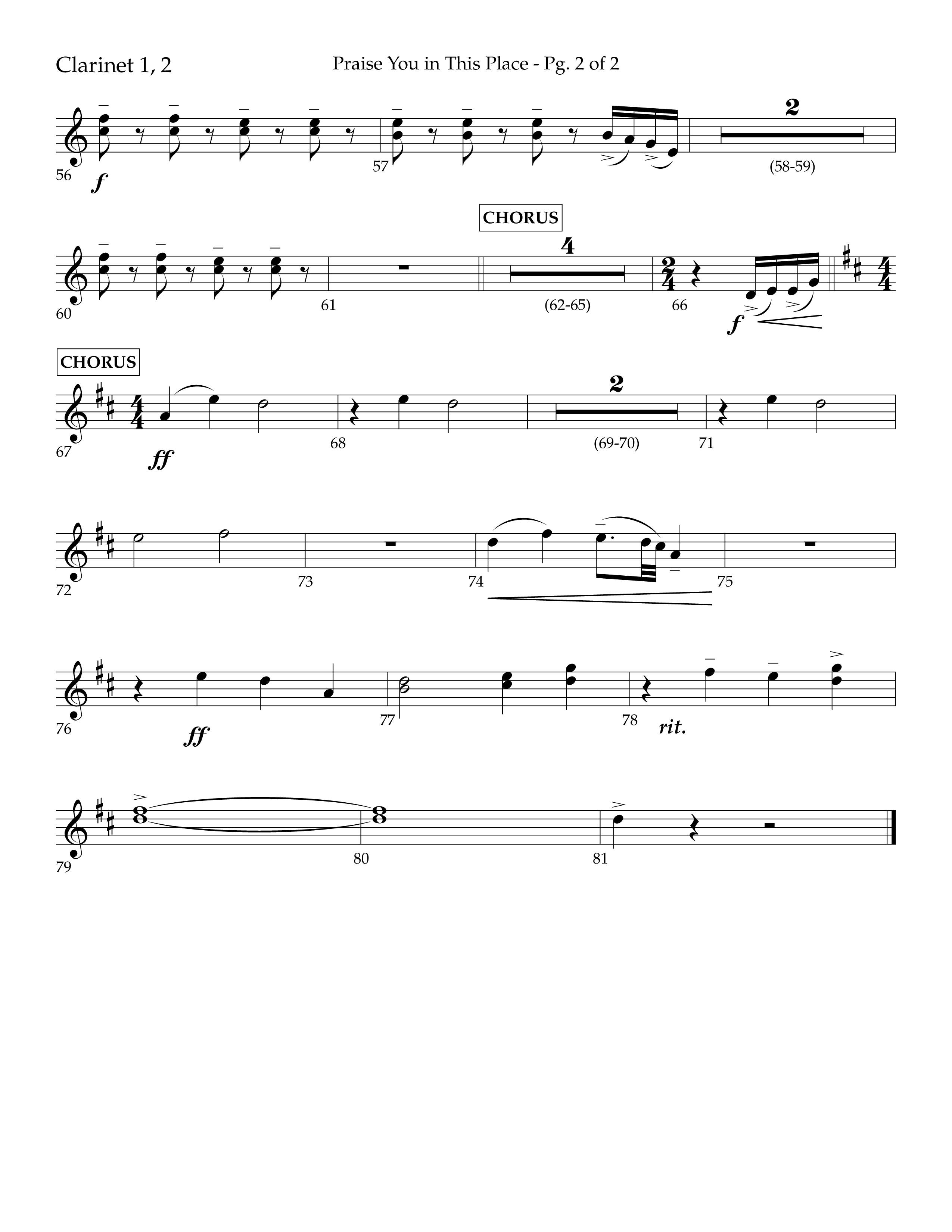 Praise You In This Place (Choral Anthem SATB) Clarinet 1/2 (Lifeway Choral / Arr. Cliff Duren)