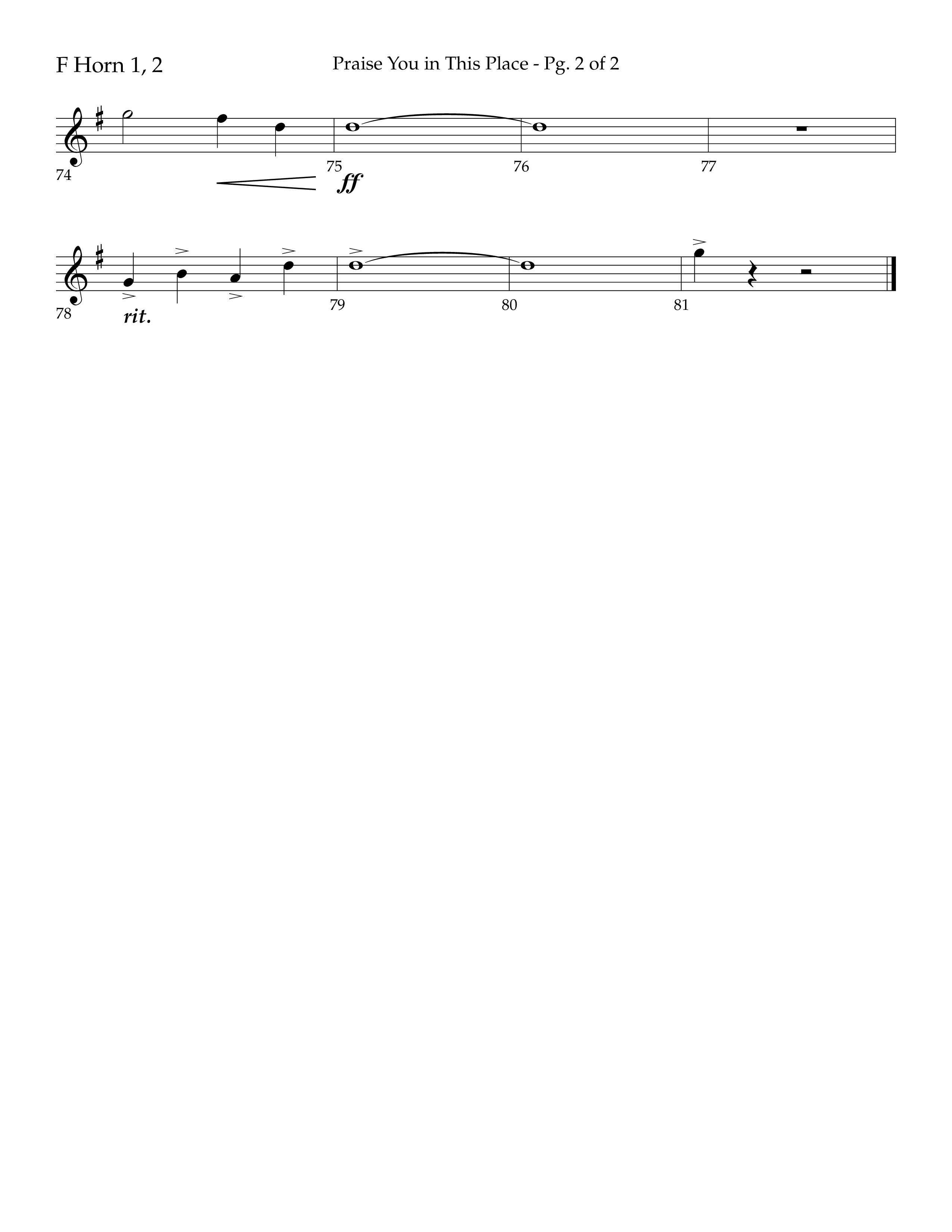Praise You In This Place (Choral Anthem SATB) French Horn 1/2 (Lifeway Choral / Arr. Cliff Duren)