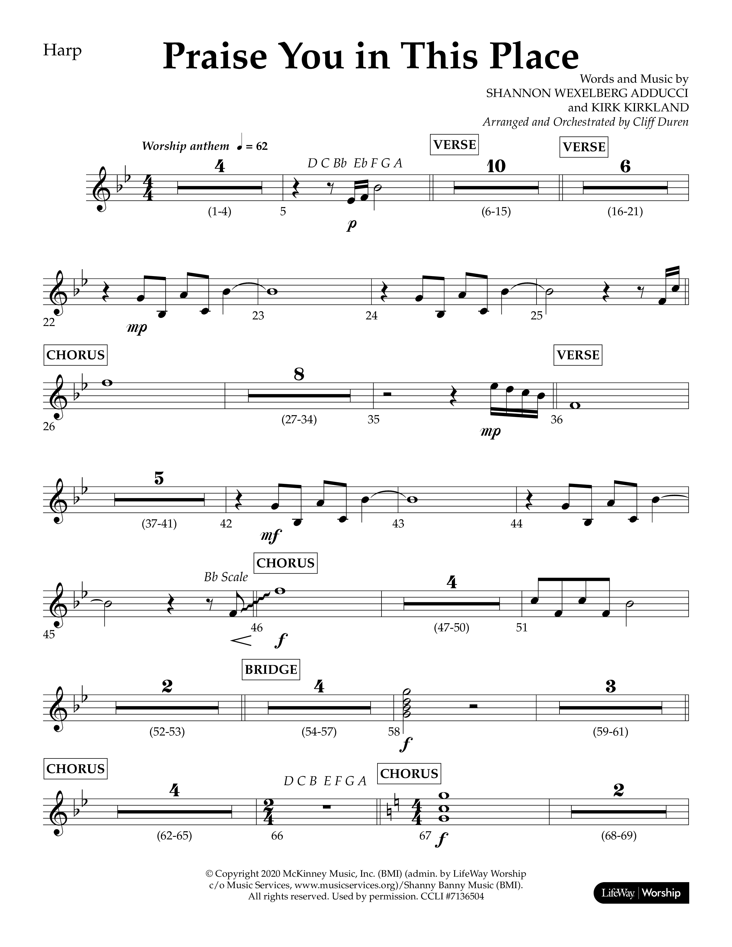 Praise You In This Place (Choral Anthem SATB) Harp (Lifeway Choral / Arr. Cliff Duren)