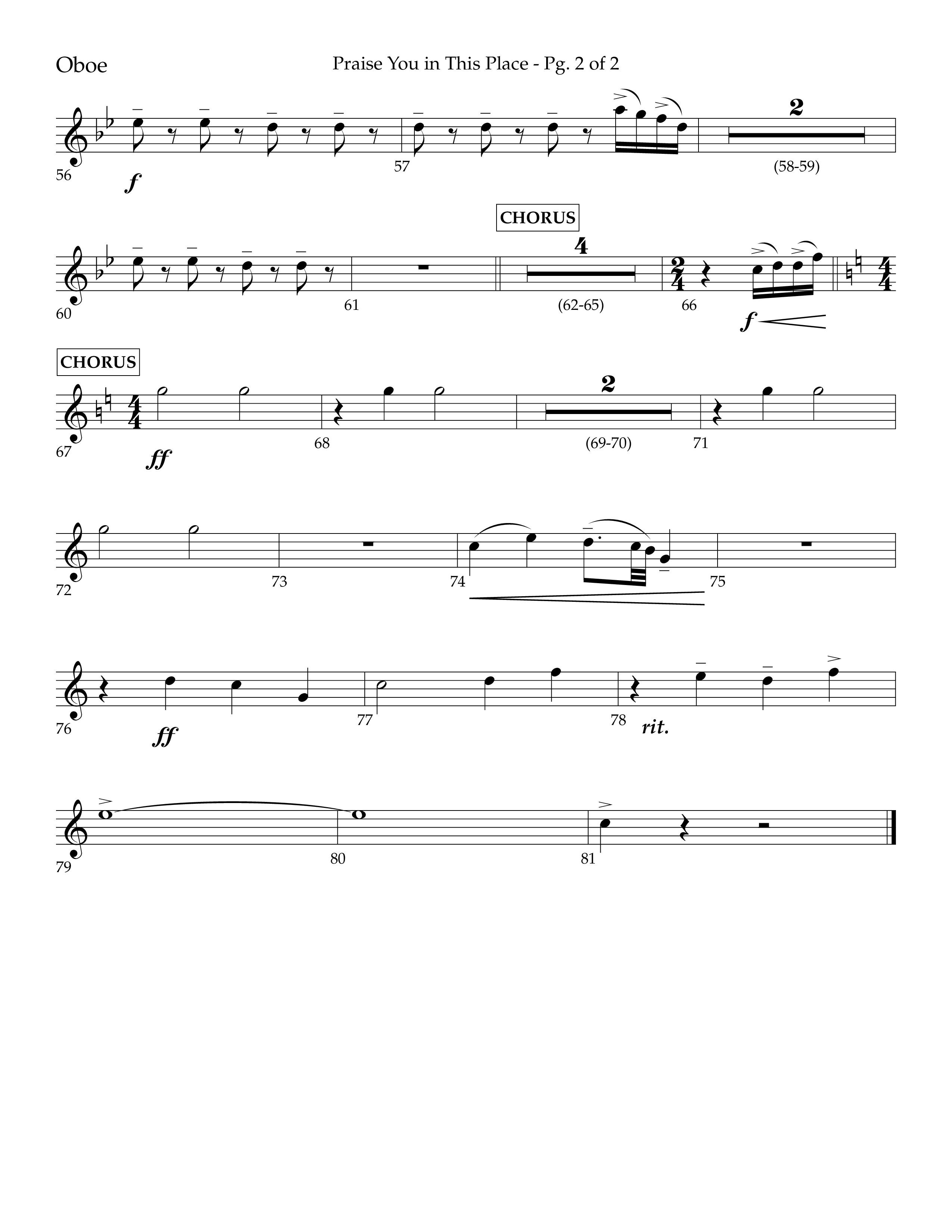 Praise You In This Place (Choral Anthem SATB) Oboe (Lifeway Choral / Arr. Cliff Duren)