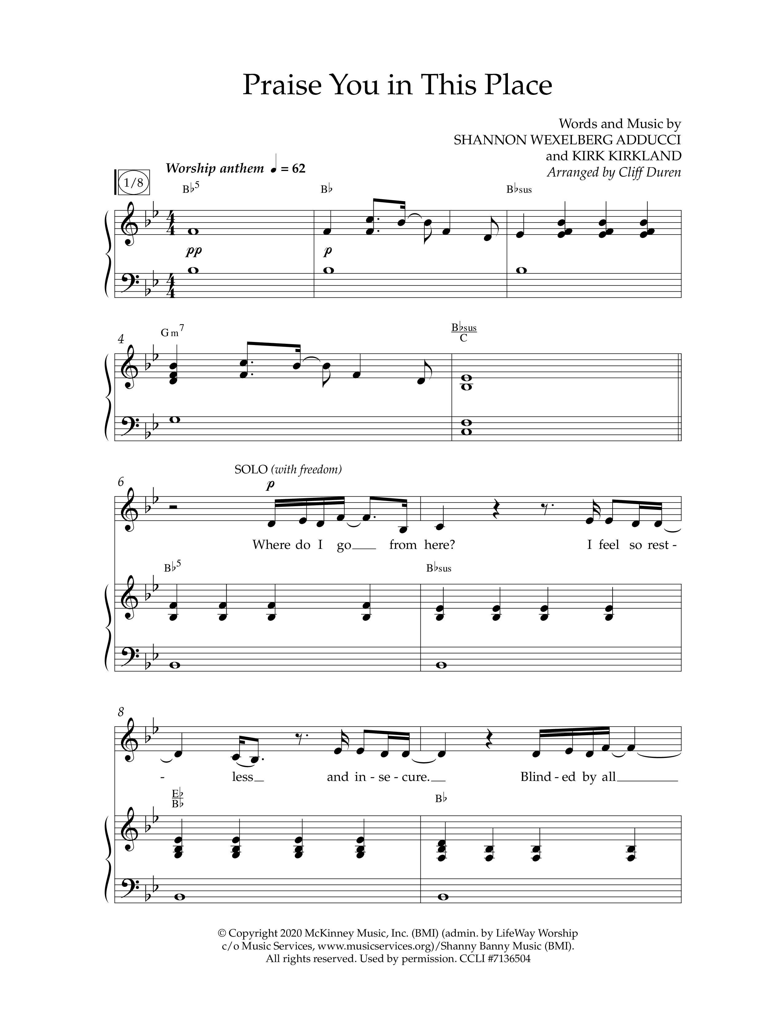 Praise You In This Place (Choral Anthem SATB) Anthem (SATB/Piano) (Lifeway Choral / Arr. Cliff Duren)
