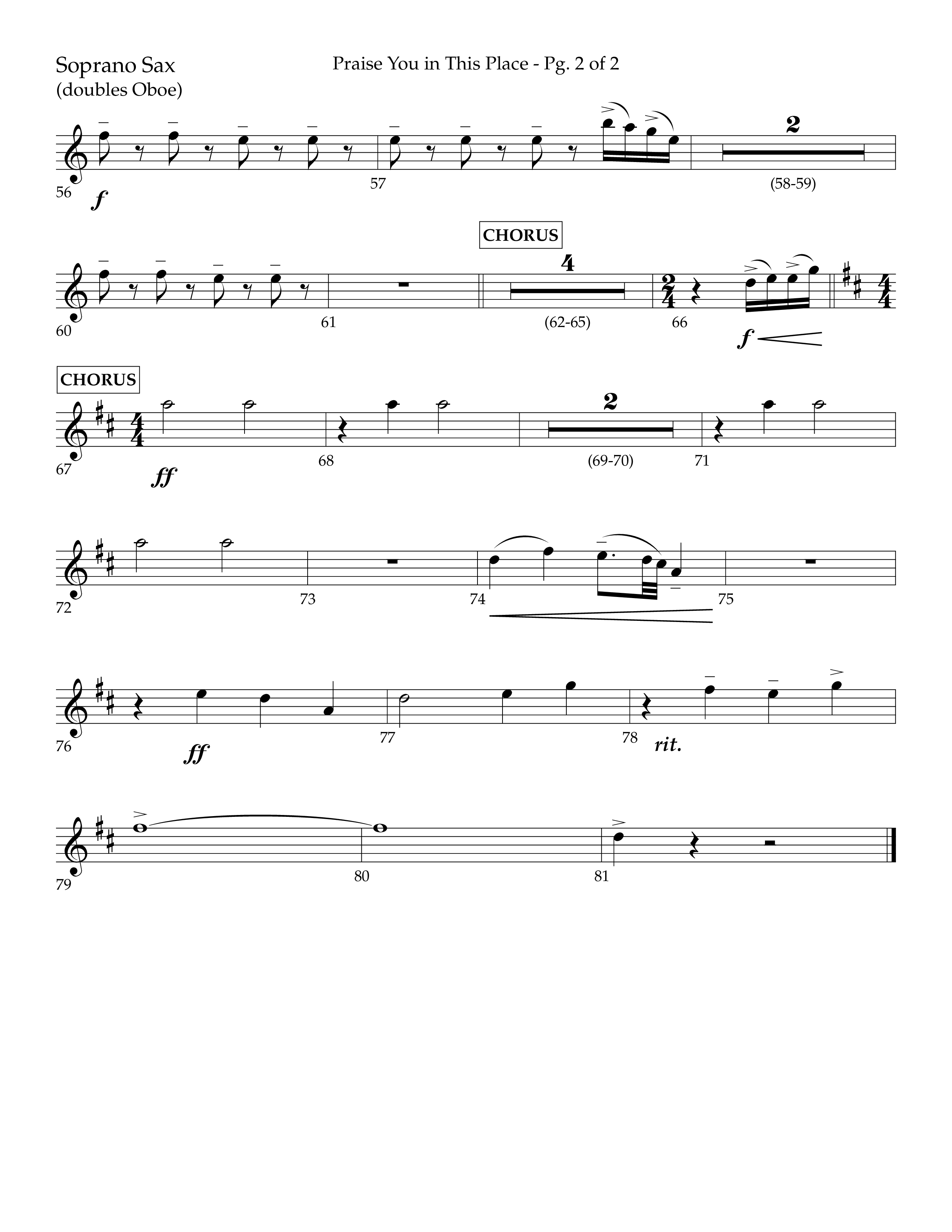 Praise You In This Place (Choral Anthem SATB) Soprano Sax (Lifeway Choral / Arr. Cliff Duren)