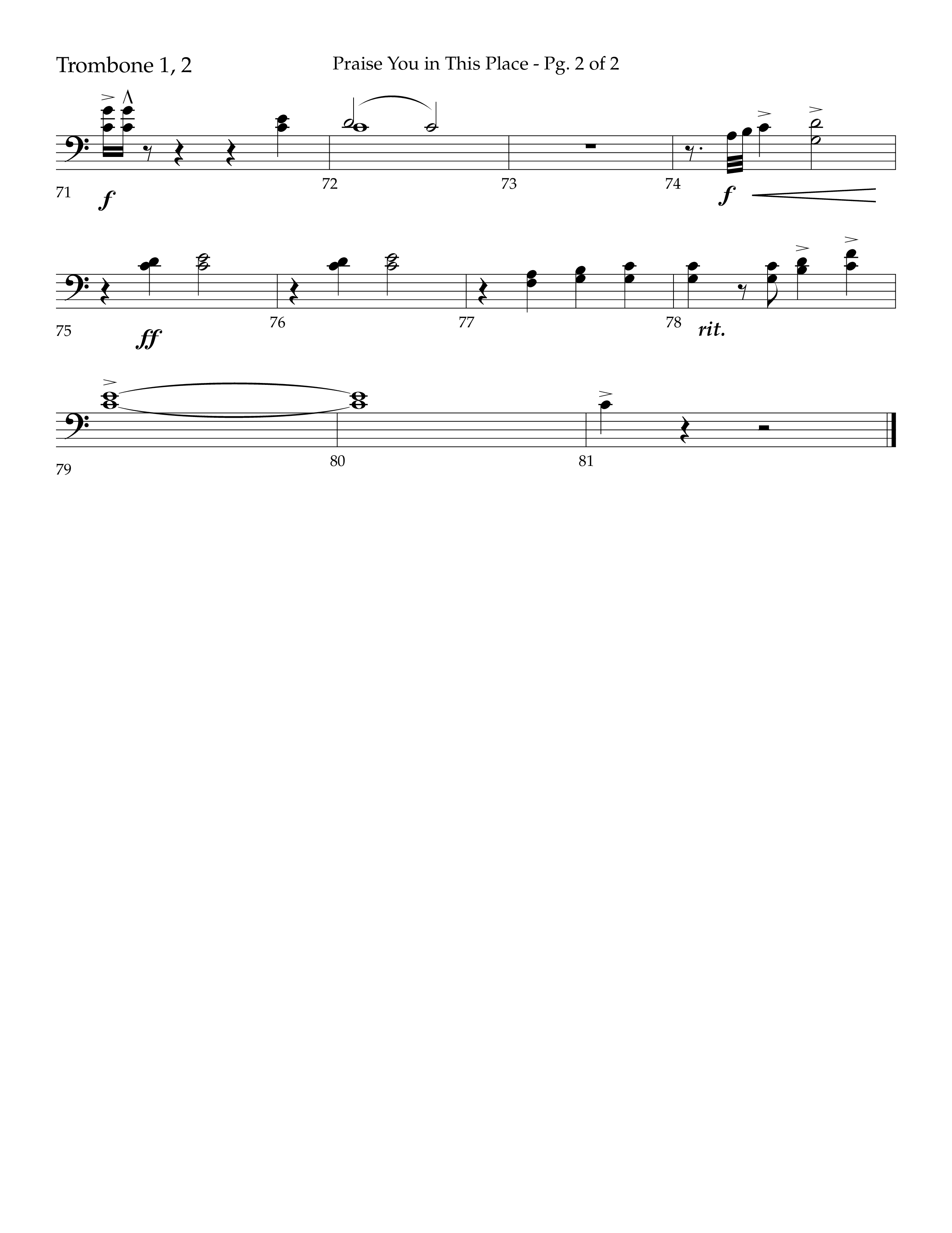 Praise You In This Place (Choral Anthem SATB) Trombone 1/2 (Lifeway Choral / Arr. Cliff Duren)