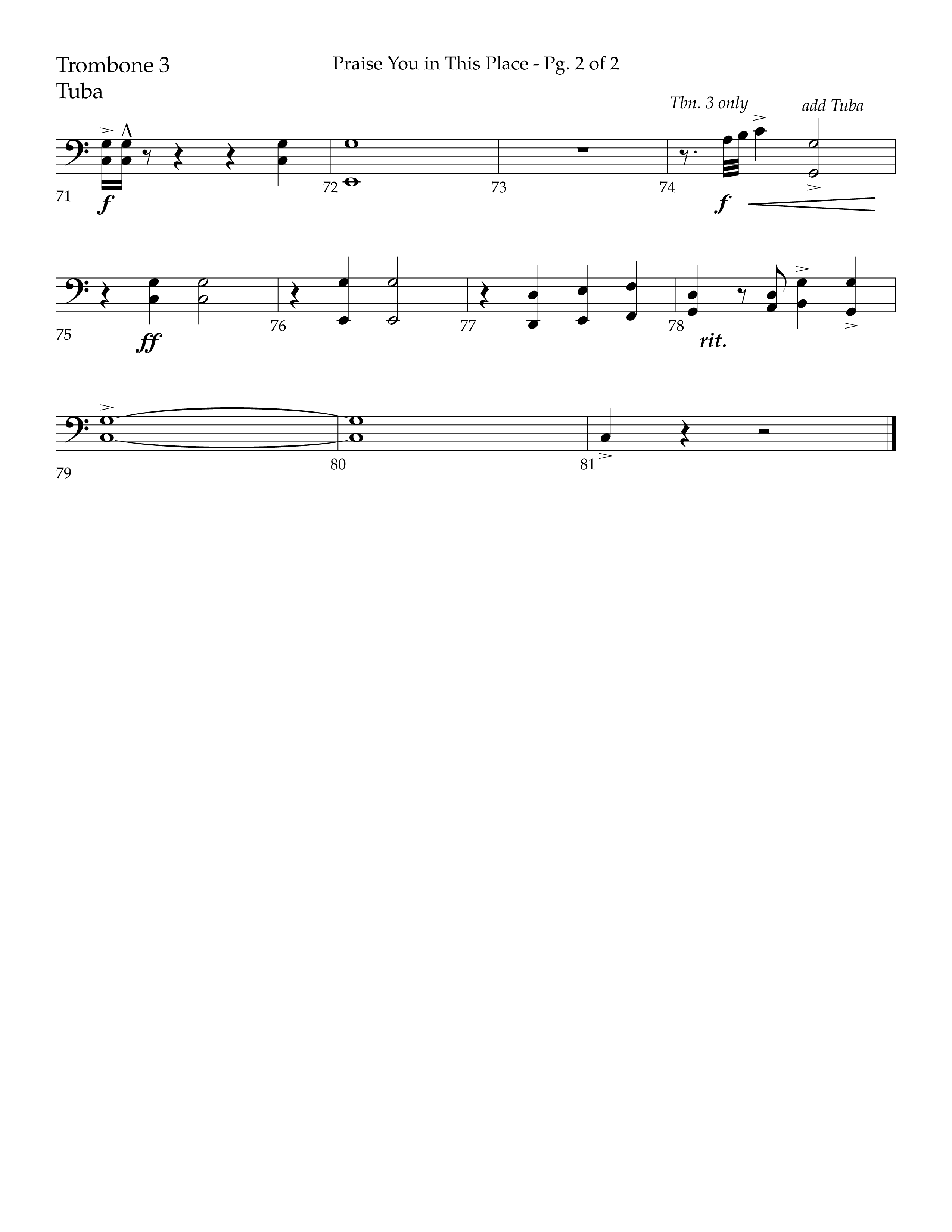 Praise You In This Place (Choral Anthem SATB) Trombone 3/Tuba (Lifeway Choral / Arr. Cliff Duren)