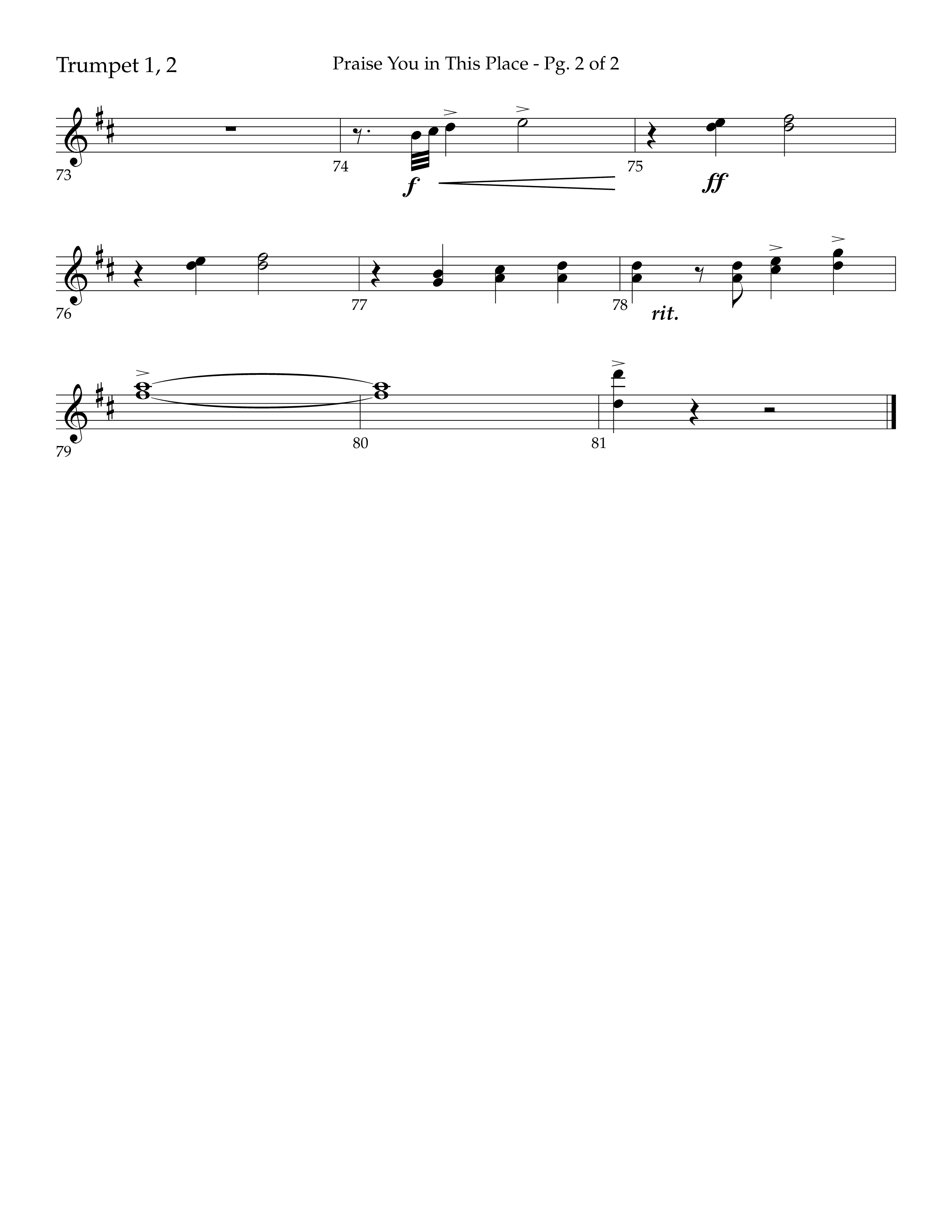 Praise You In This Place (Choral Anthem SATB) Trumpet 1,2 (Lifeway Choral / Arr. Cliff Duren)