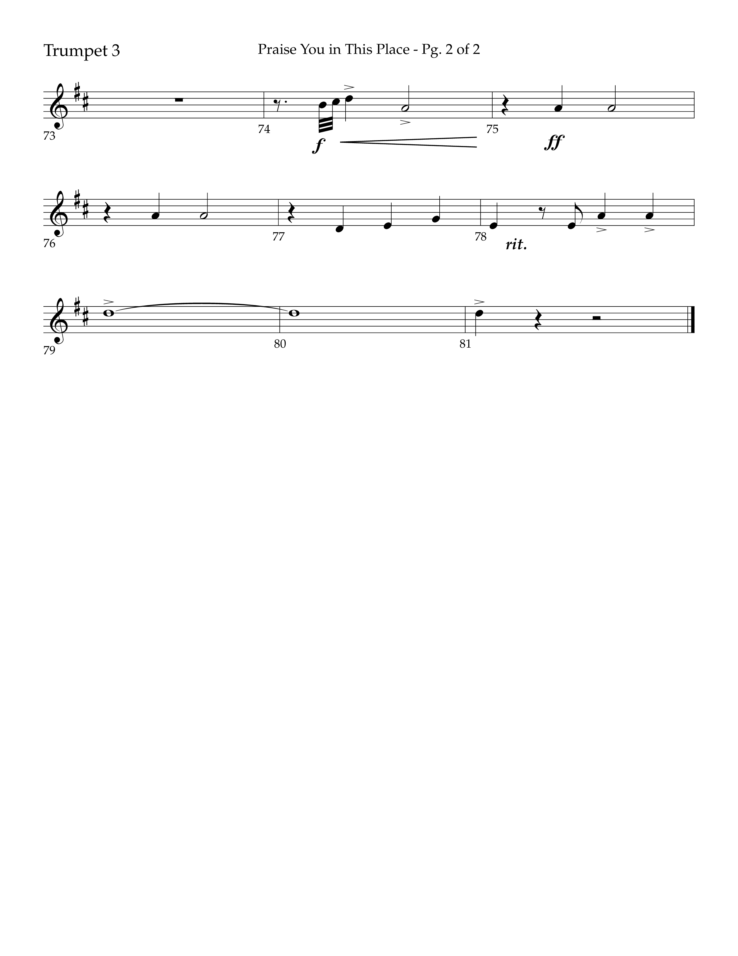 Praise You In This Place (Choral Anthem SATB) Trumpet 3 (Lifeway Choral / Arr. Cliff Duren)