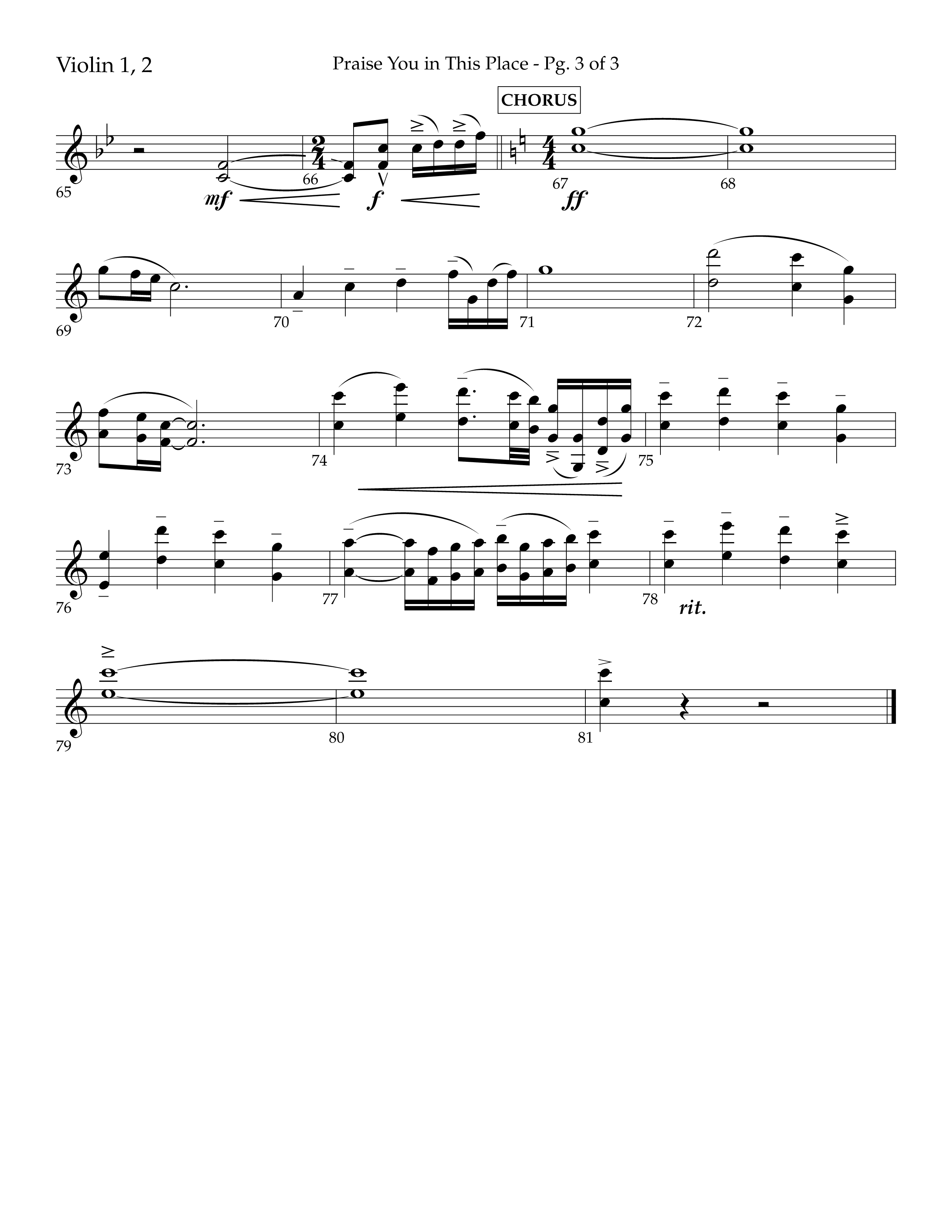 Praise You In This Place (Choral Anthem SATB) Violin 1/2 (Lifeway Choral / Arr. Cliff Duren)