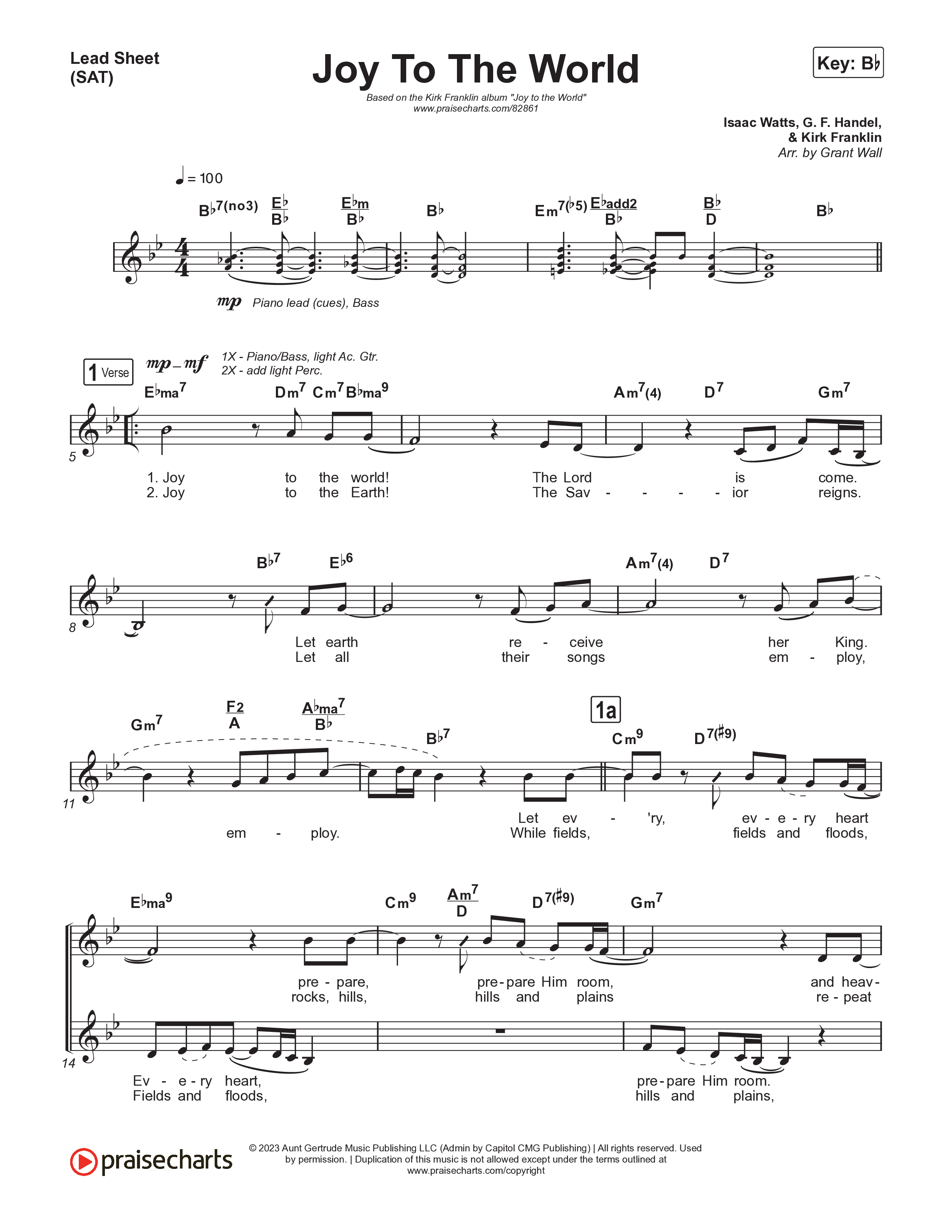 Joy To The World Lead Sheet (SAT) (Kirk Franklin)