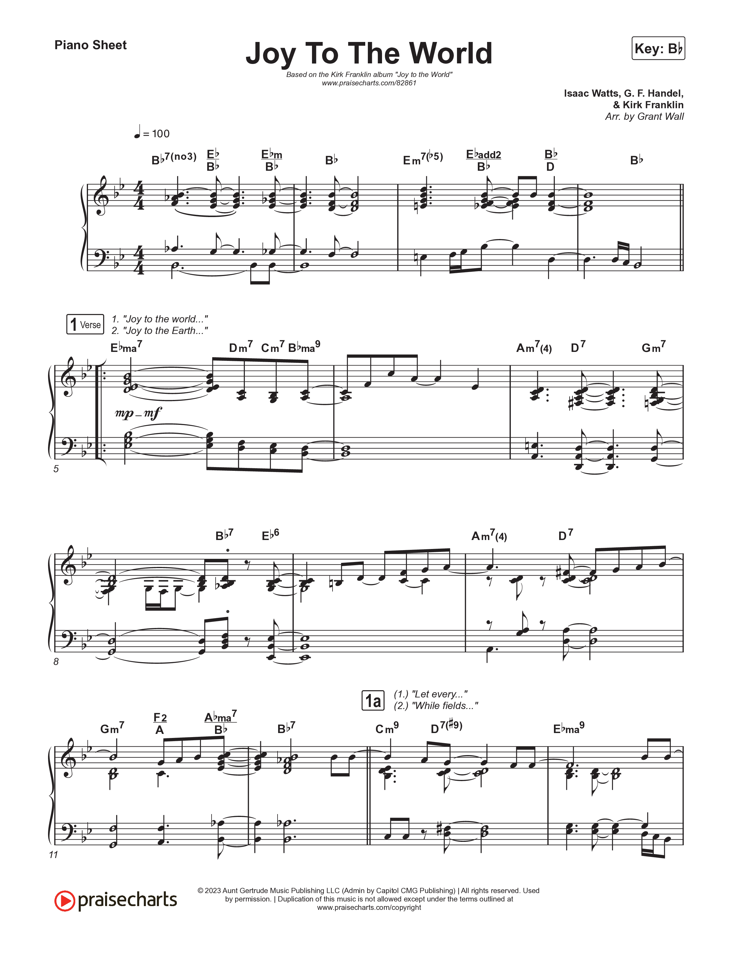 Joy To The World Piano Sheet (Kirk Franklin)