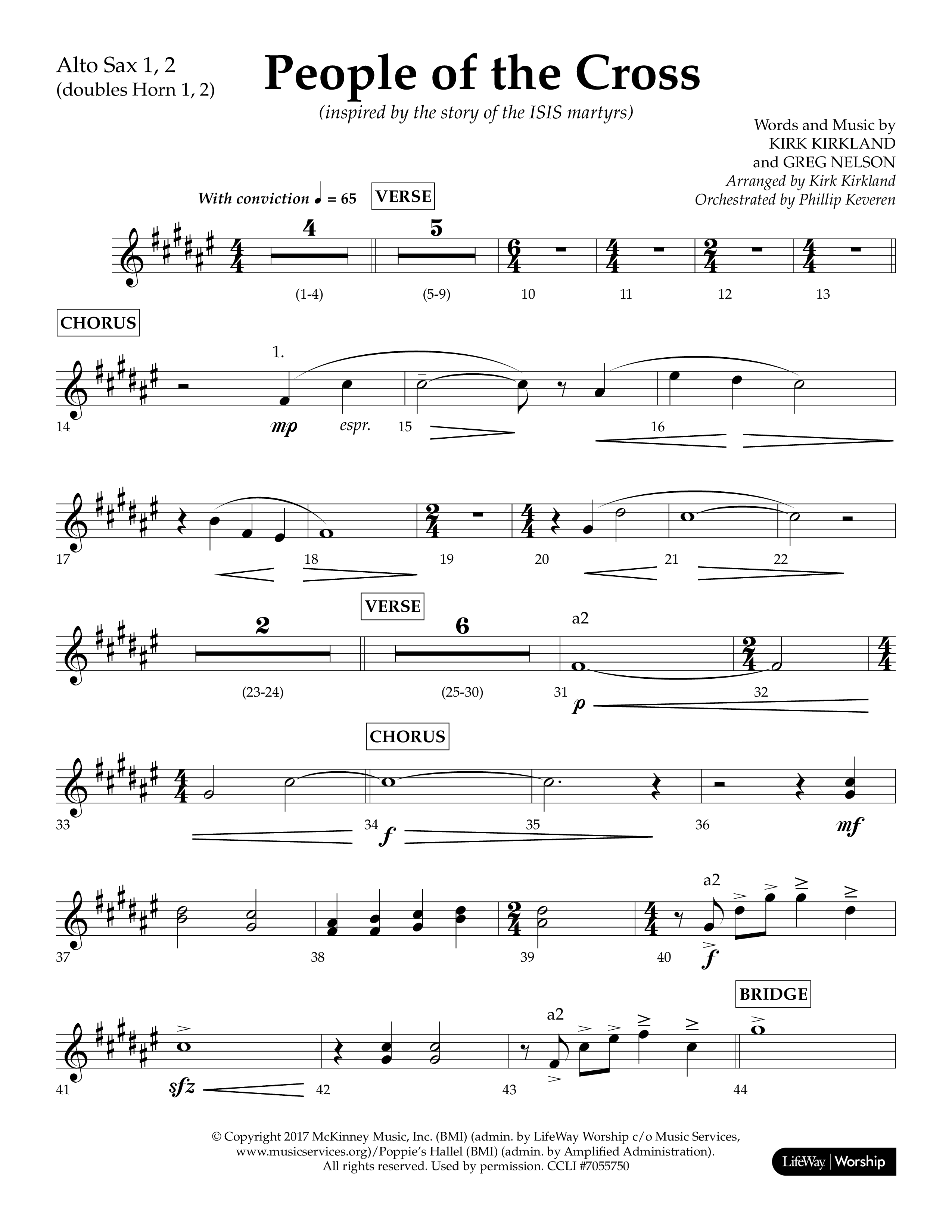 People Of The Cross (Choral Anthem SATB) Alto Sax 1/2 (Lifeway Choral / Arr. Kirk Kirkland / Orch. Phillip Keveren)