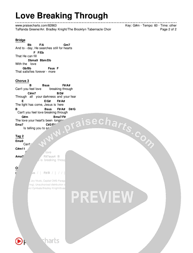 Love Breaking Through Chord Chart (TaRanda Greene / Arr. Bradley Knight / The Brooklyn Tabernacle Choir)