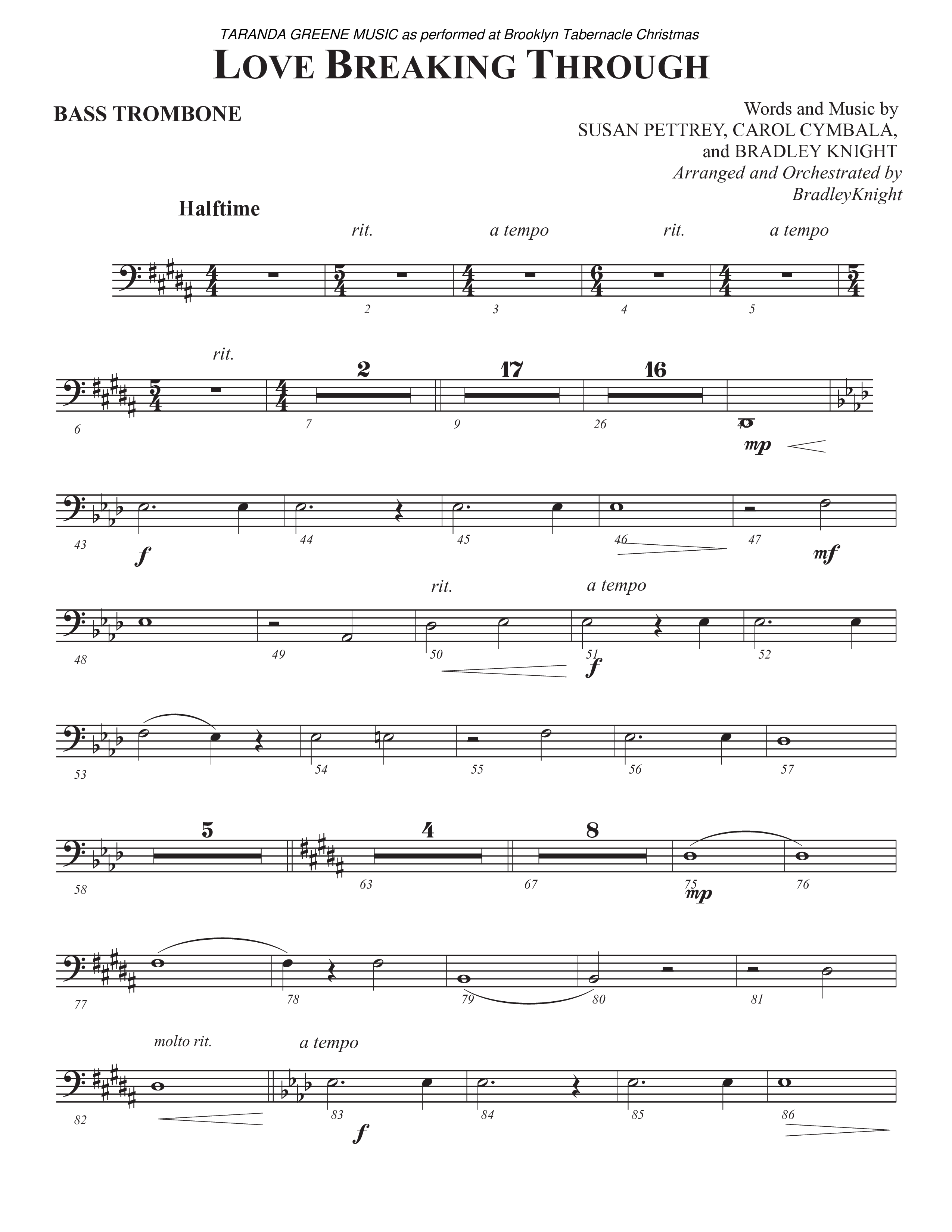 Love Breaking Through Bass Trombone (TaRanda Greene / Arr. Bradley Knight / The Brooklyn Tabernacle Choir)