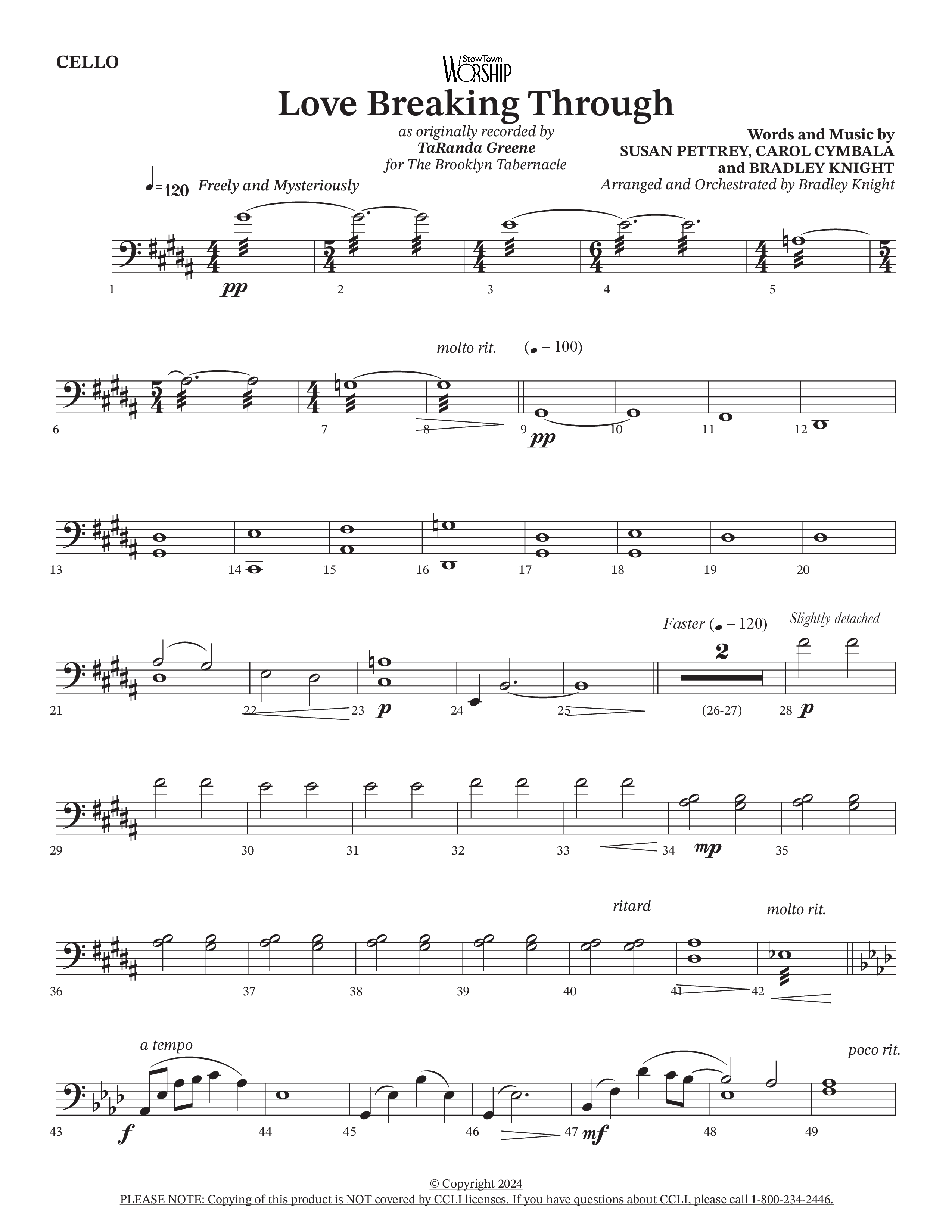 Love Breaking Through (Choral Anthem SATB) Cello (TaRanda Greene / The Brooklyn Tabernacle Choir / Arr. Bradley Knight)