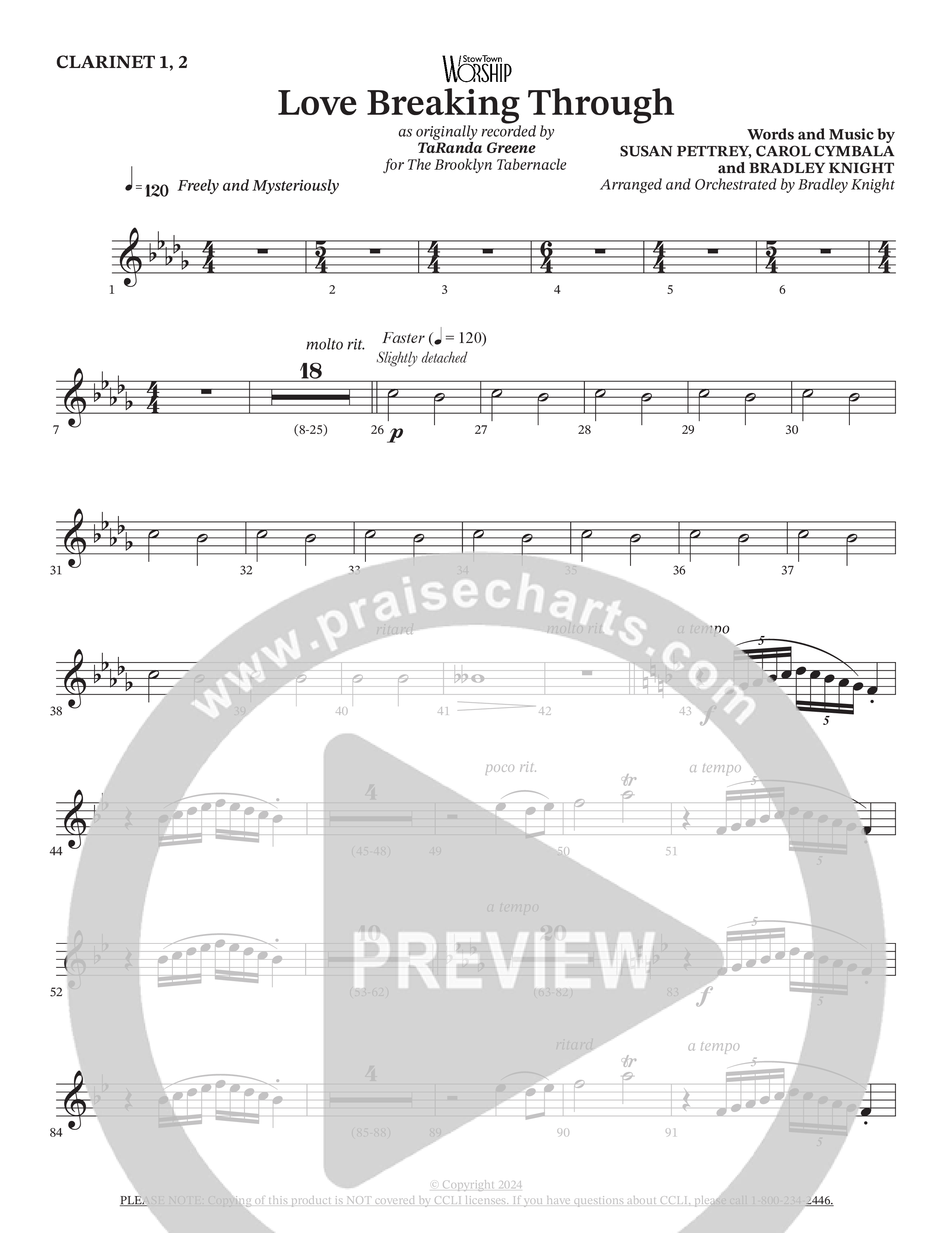 Love Breaking Through (Choral Anthem SATB) Clarinet 1/2 (TaRanda Greene / The Brooklyn Tabernacle Choir / Arr. Bradley Knight)