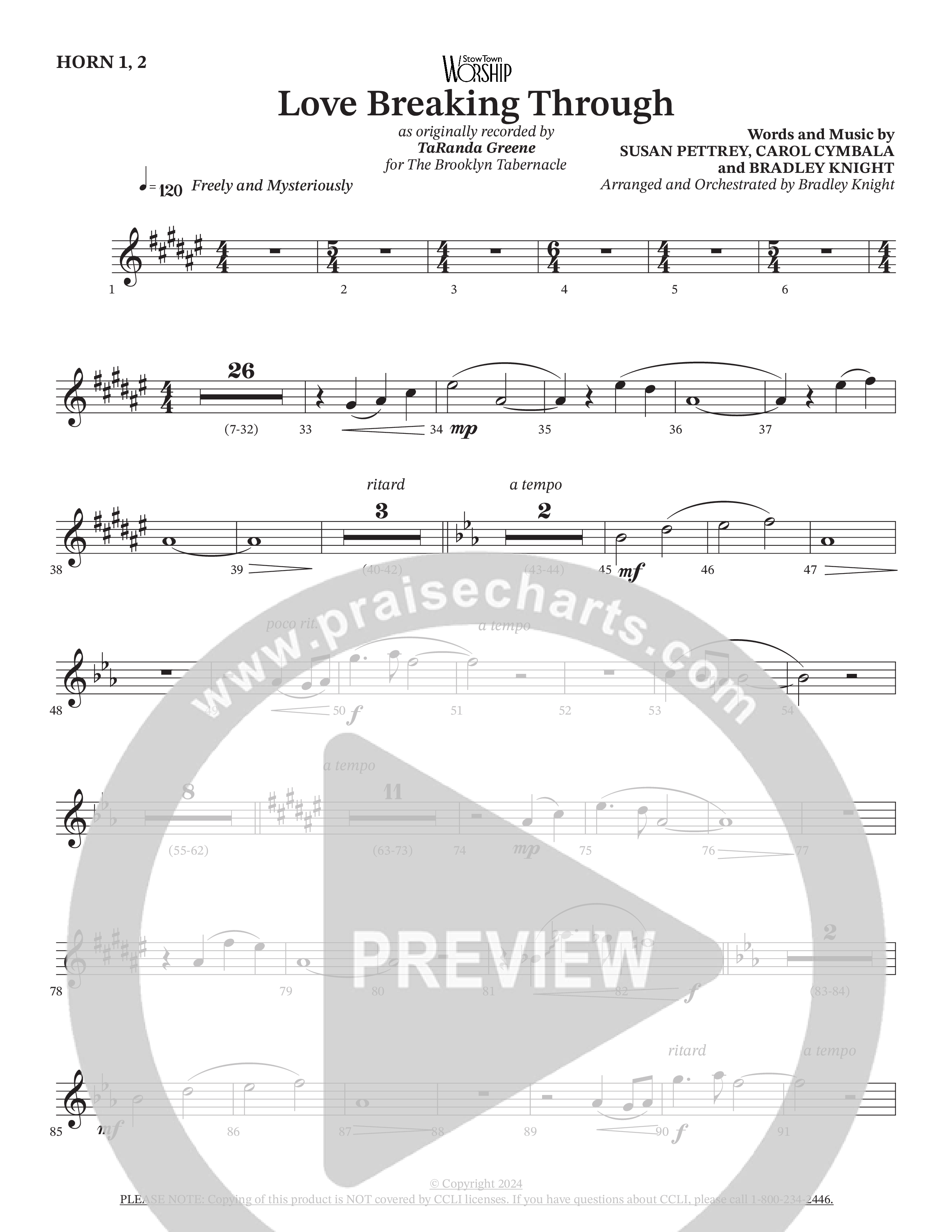 Love Breaking Through (Choral Anthem SATB) French Horn 1/2 (TaRanda Greene / The Brooklyn Tabernacle Choir / Arr. Bradley Knight)