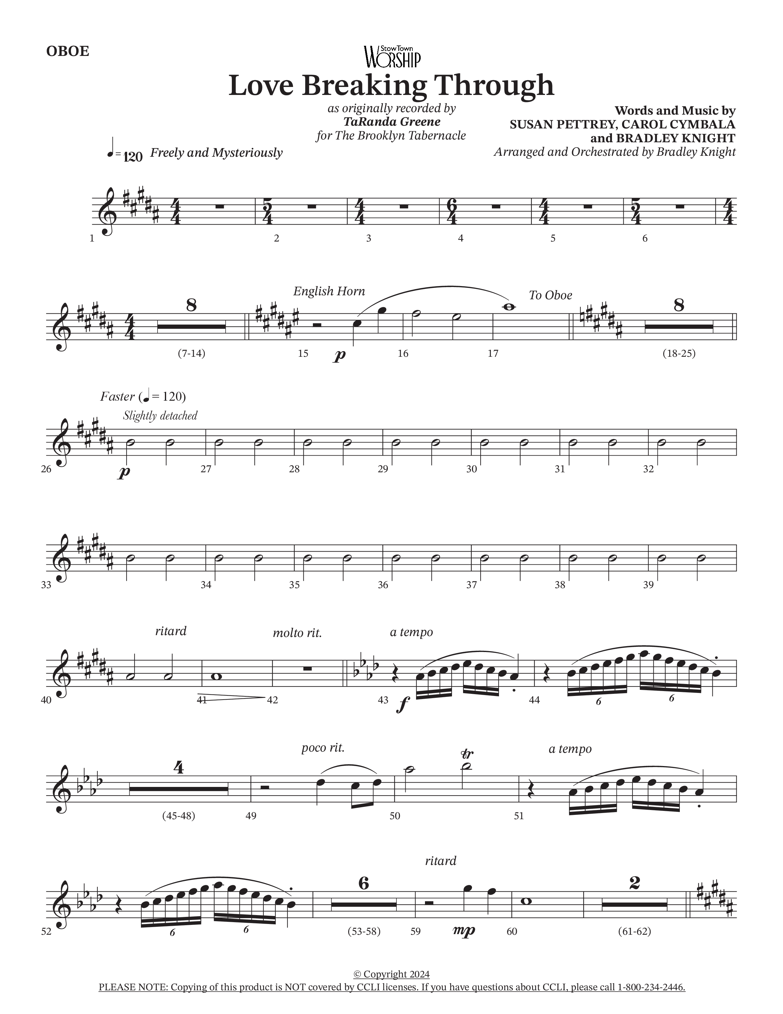 Love Breaking Through (Choral Anthem SATB) Oboe (TaRanda Greene / The Brooklyn Tabernacle Choir / Arr. Bradley Knight)
