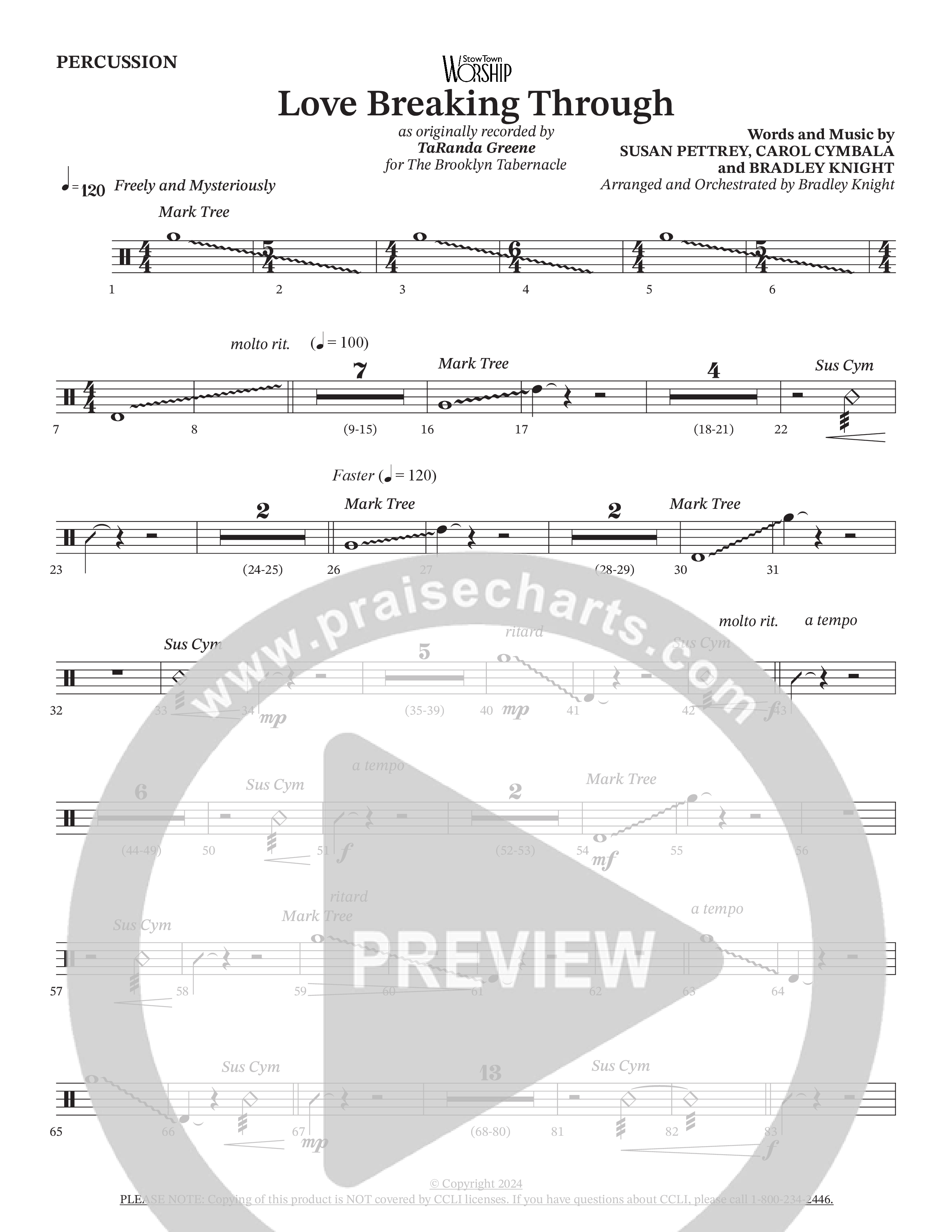 Love Breaking Through (Choral Anthem SATB) Percussion (TaRanda Greene / The Brooklyn Tabernacle Choir / Arr. Bradley Knight)