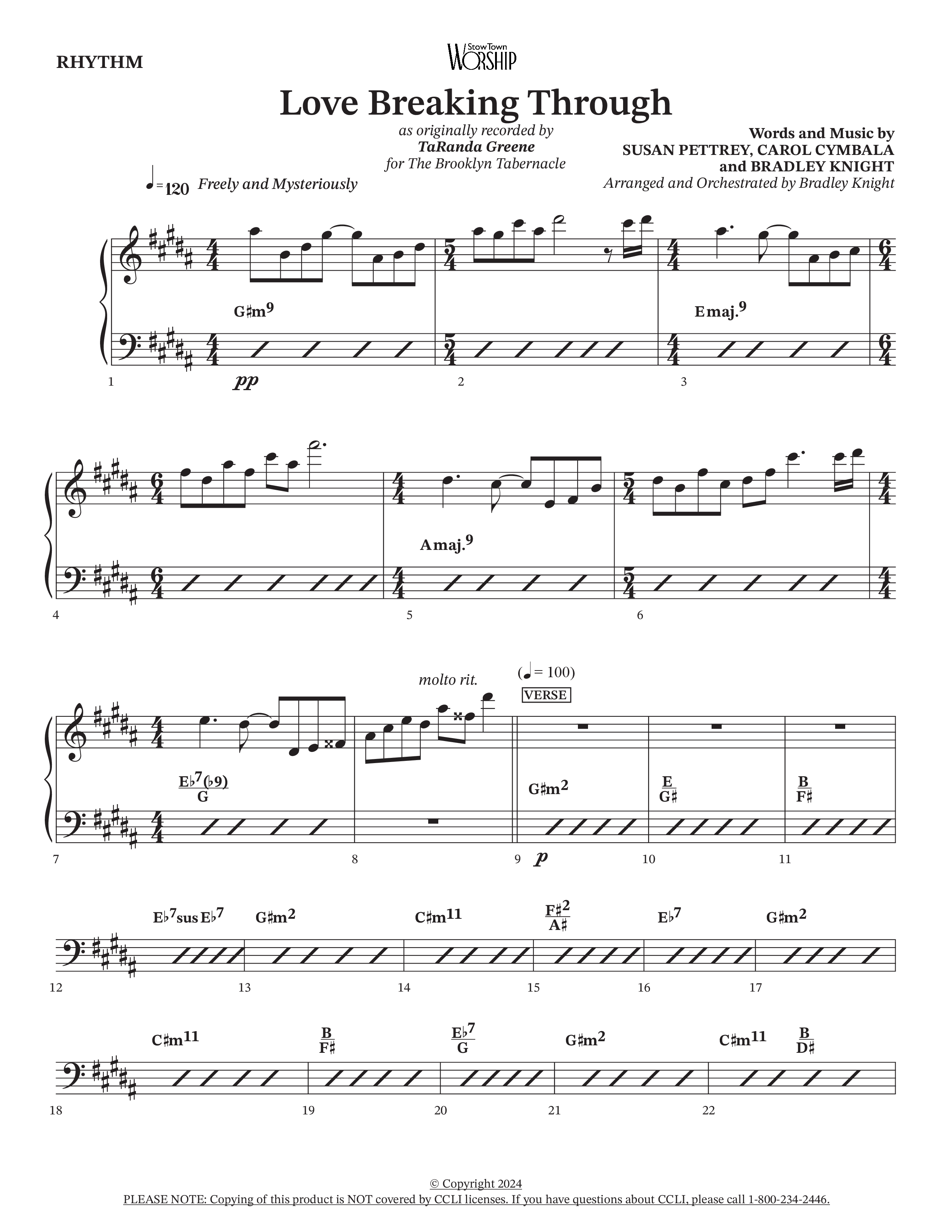 Love Breaking Through (Choral Anthem SATB) Rhythm Chart (TaRanda Greene / The Brooklyn Tabernacle Choir / Arr. Bradley Knight)