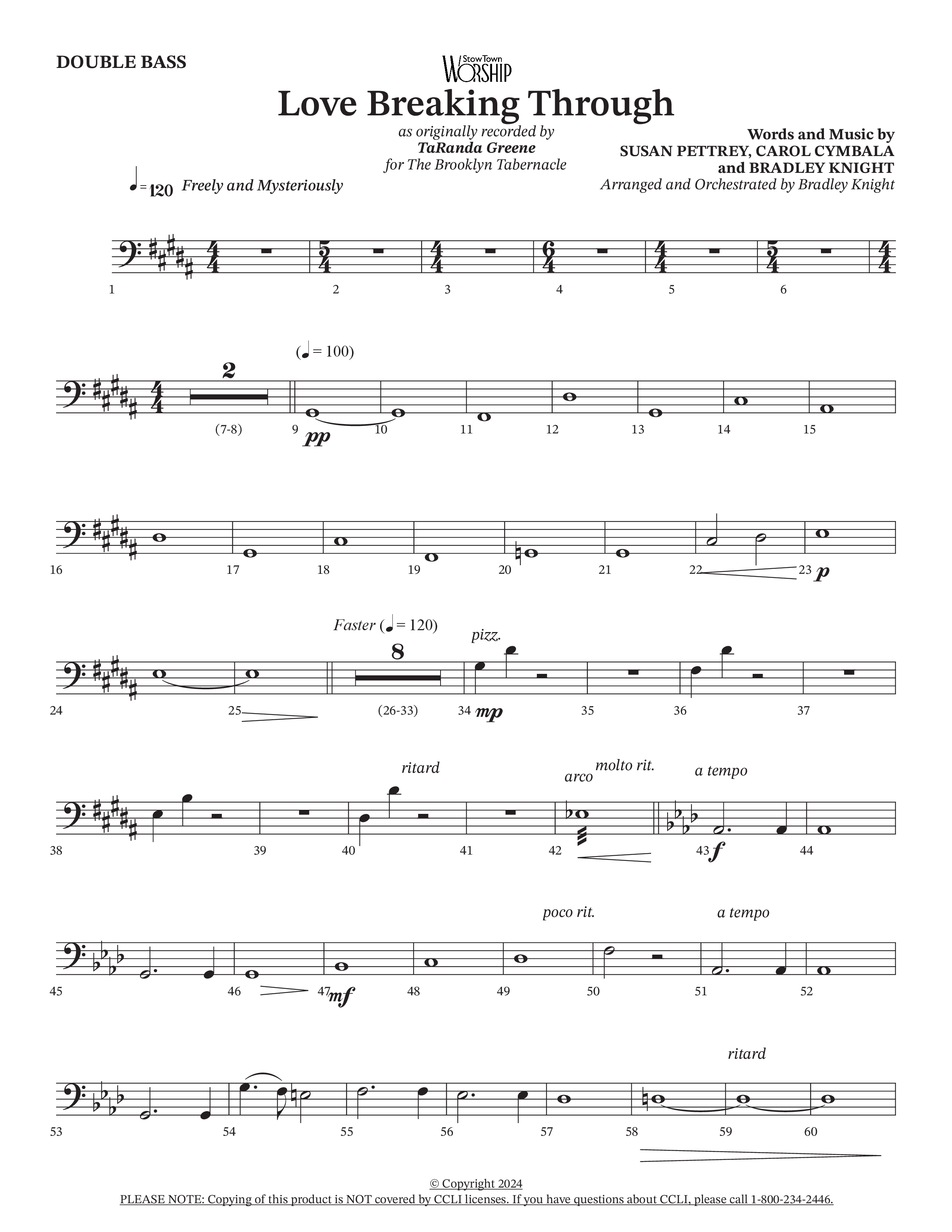 Love Breaking Through (Choral Anthem SATB) String Bass (TaRanda Greene / The Brooklyn Tabernacle Choir / Arr. Bradley Knight)
