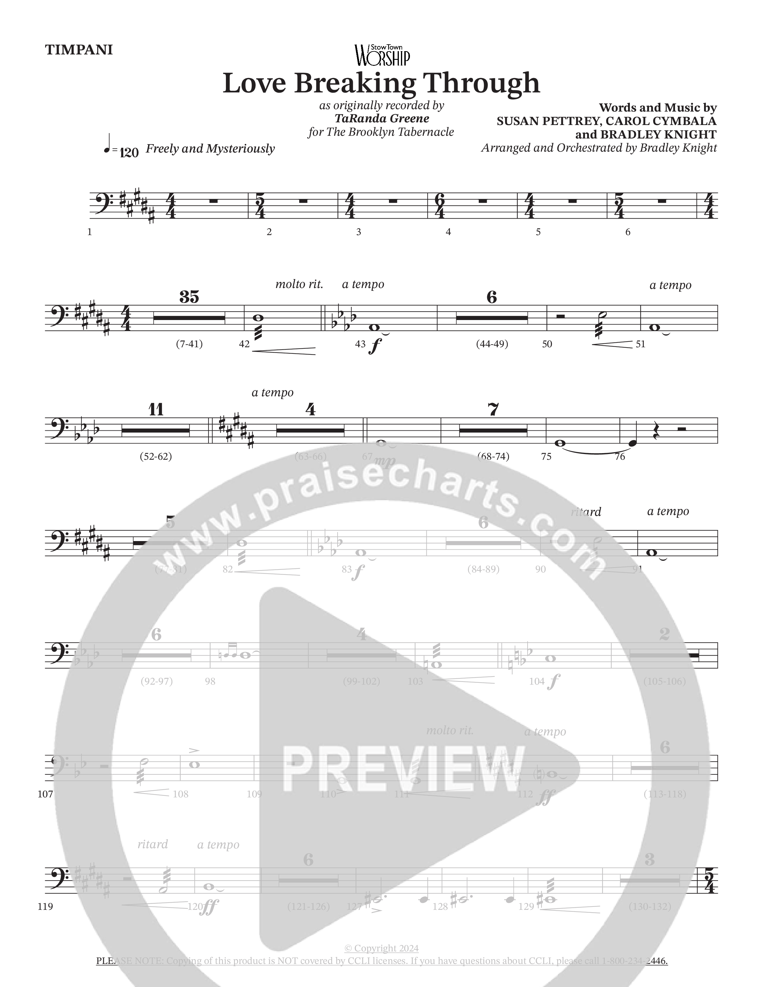 Love Breaking Through (Choral Anthem SATB) Timpani (TaRanda Greene / The Brooklyn Tabernacle Choir / Arr. Bradley Knight)