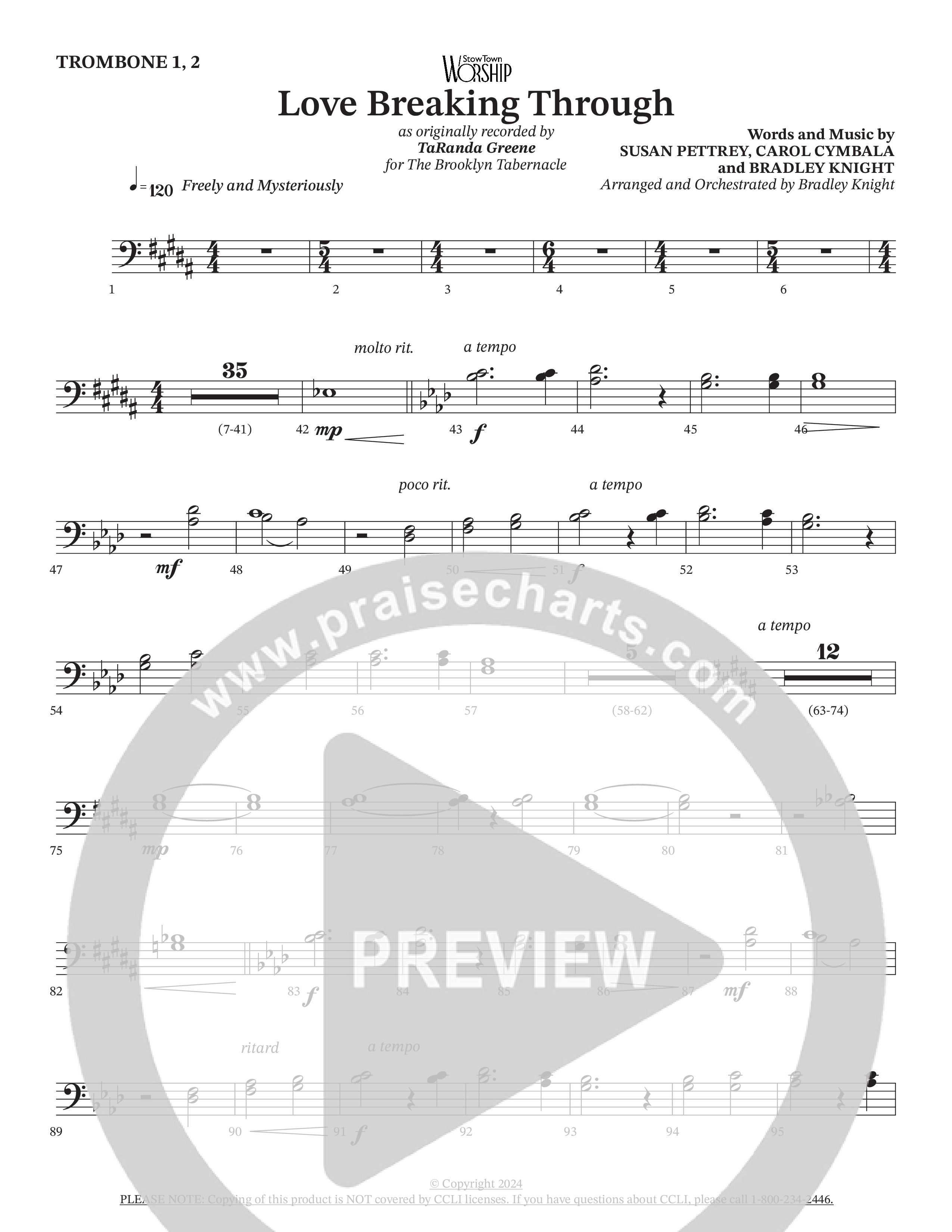 Love Breaking Through (Choral Anthem SATB) Trombone 1/2 (TaRanda Greene / The Brooklyn Tabernacle Choir / Arr. Bradley Knight)