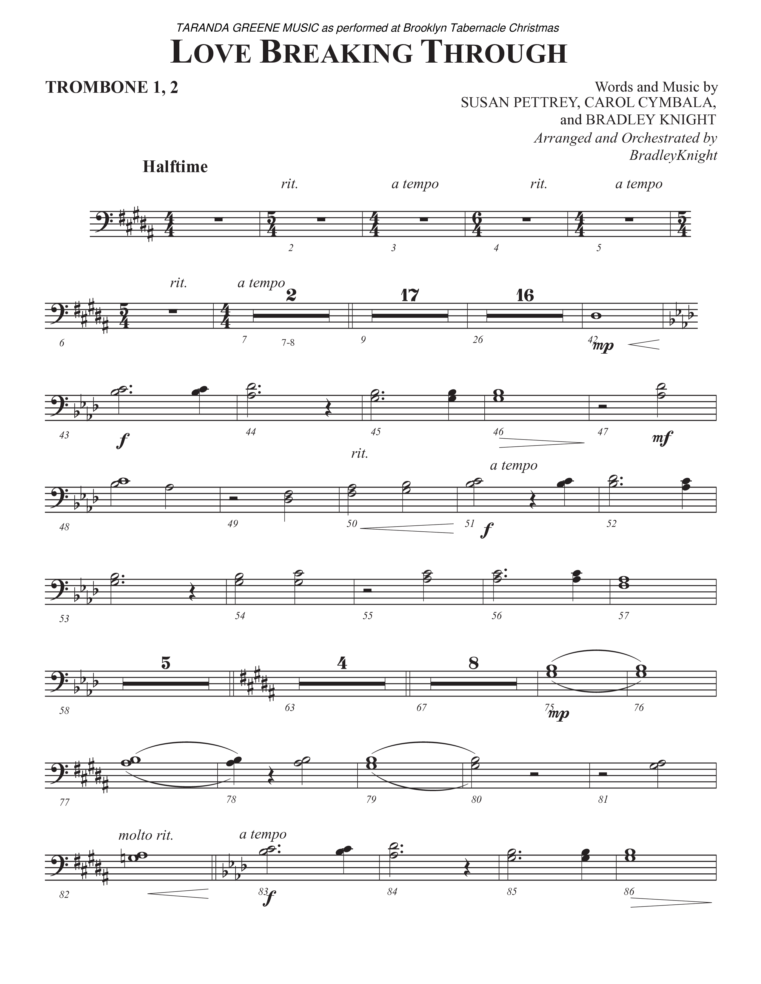 Love Breaking Through Trombone 1/2 (TaRanda Greene / Arr. Bradley Knight / The Brooklyn Tabernacle Choir)