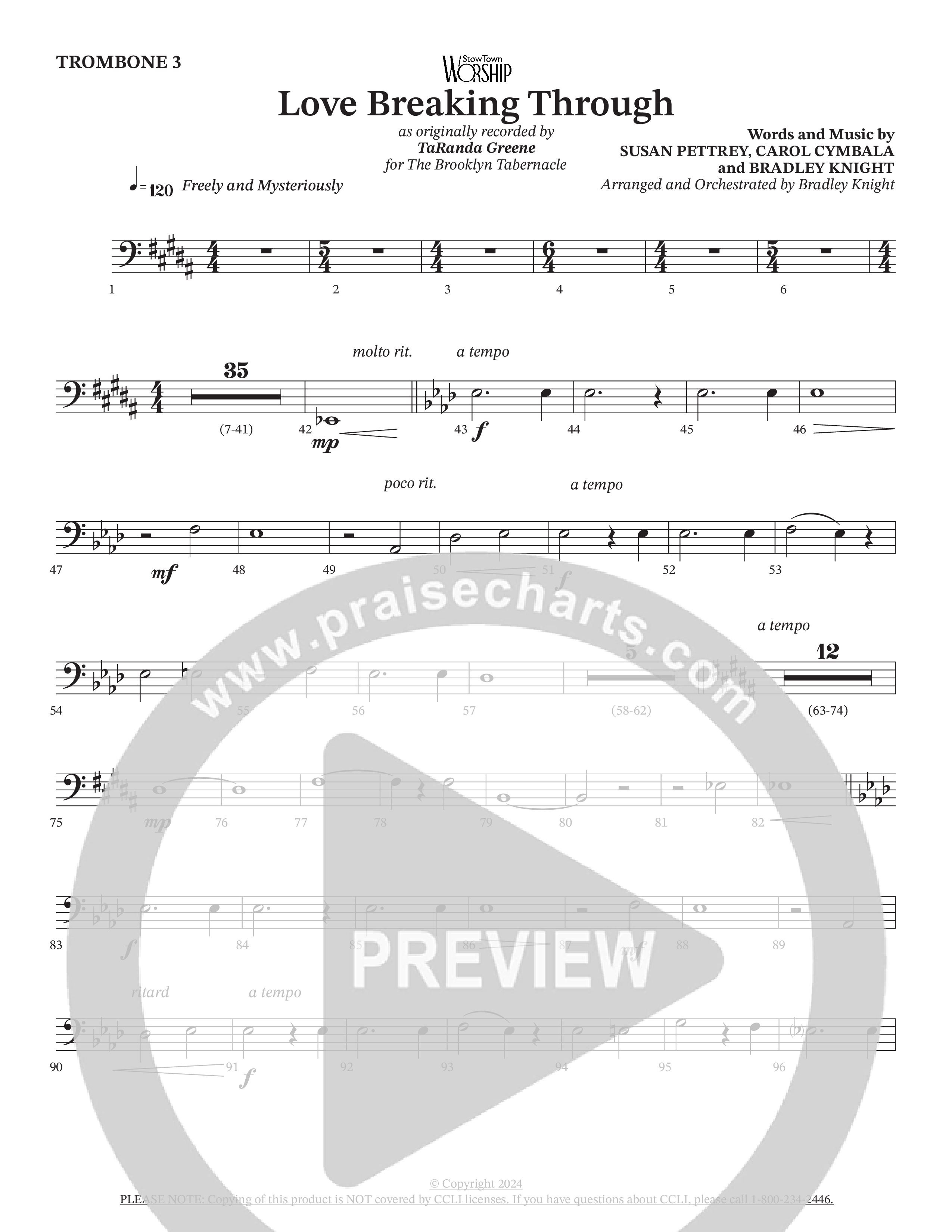 Love Breaking Through (Choral Anthem SATB) Trombone 3 (TaRanda Greene / The Brooklyn Tabernacle Choir / Arr. Bradley Knight)