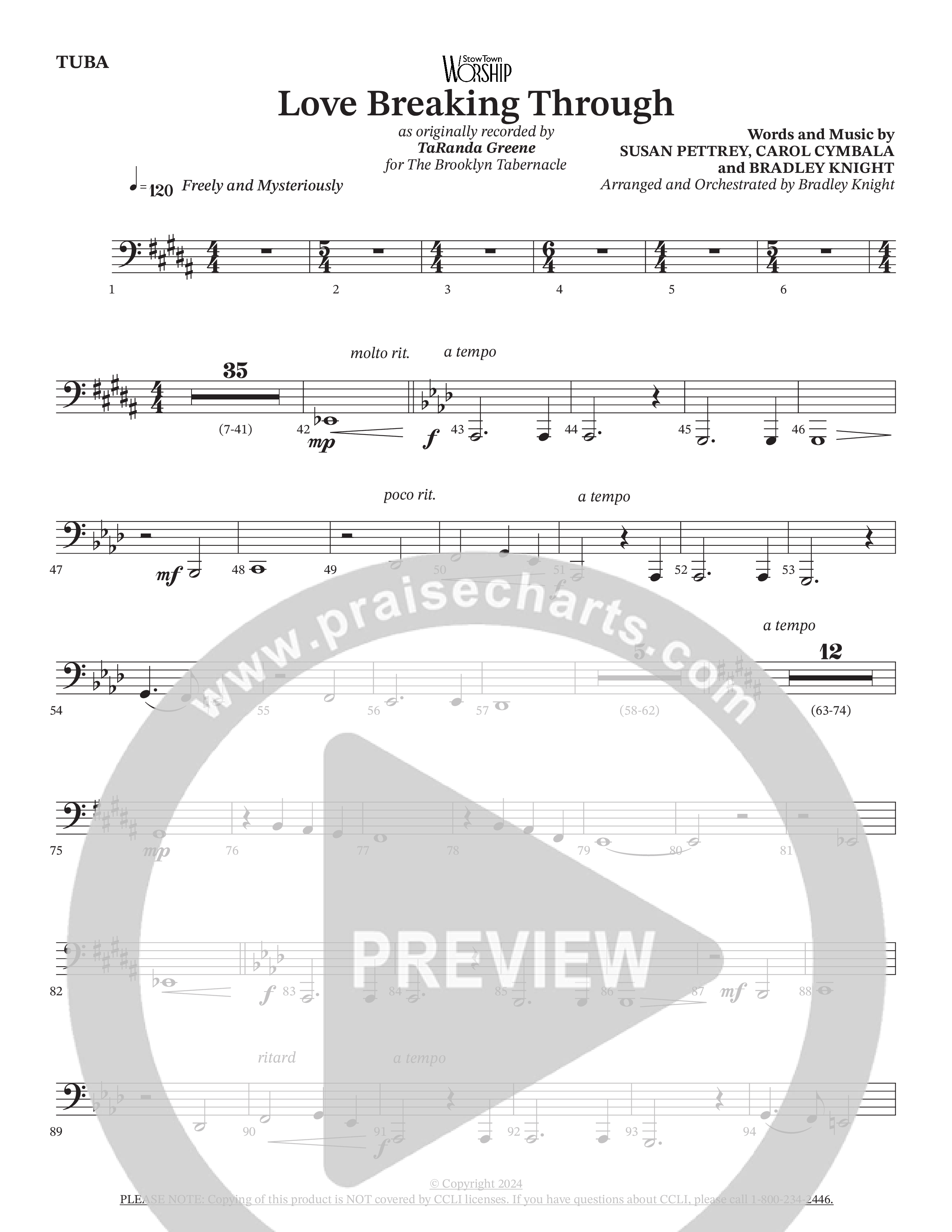 Love Breaking Through (Choral Anthem SATB) Tuba (TaRanda Greene / The Brooklyn Tabernacle Choir / Arr. Bradley Knight)
