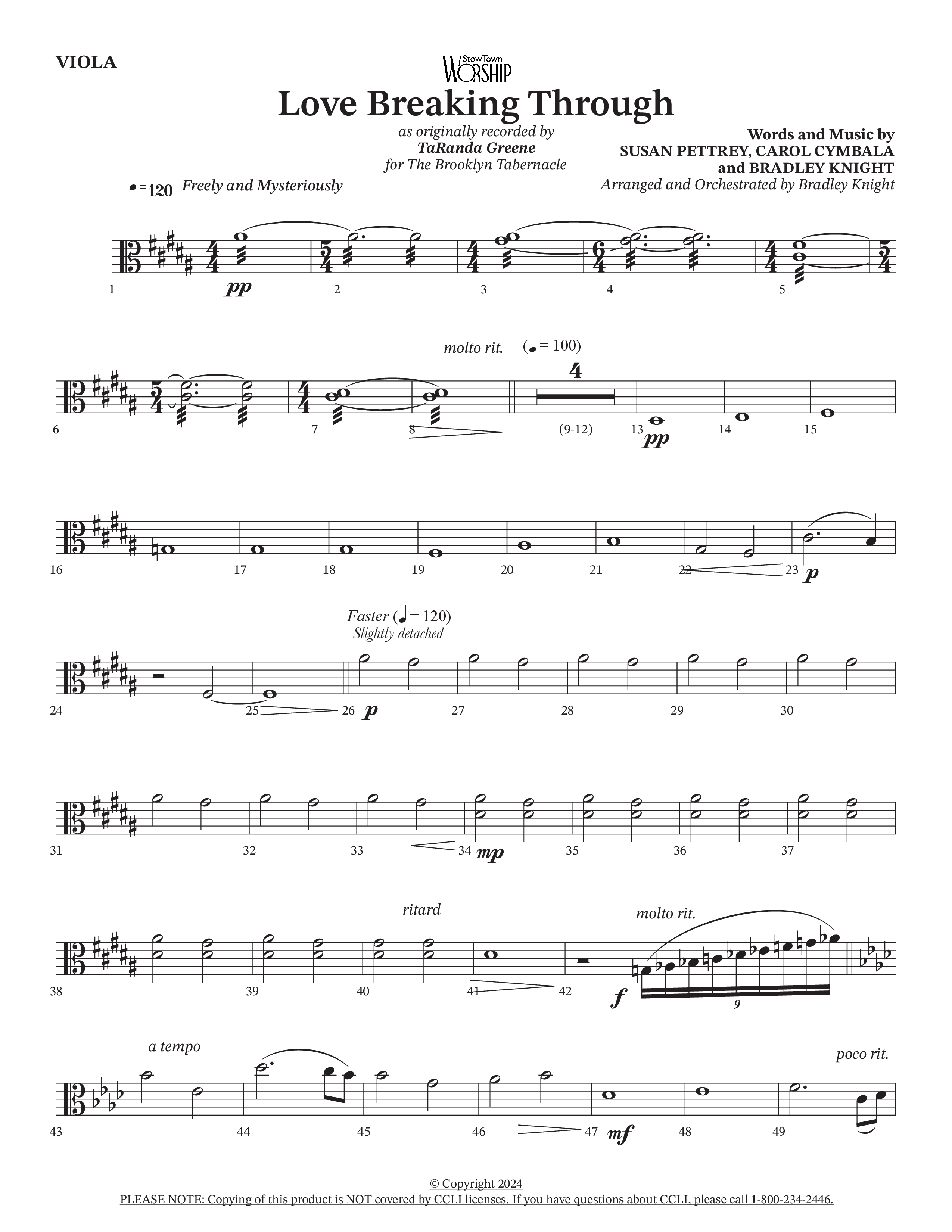 Love Breaking Through (Choral Anthem SATB) Viola (TaRanda Greene / The Brooklyn Tabernacle Choir / Arr. Bradley Knight)
