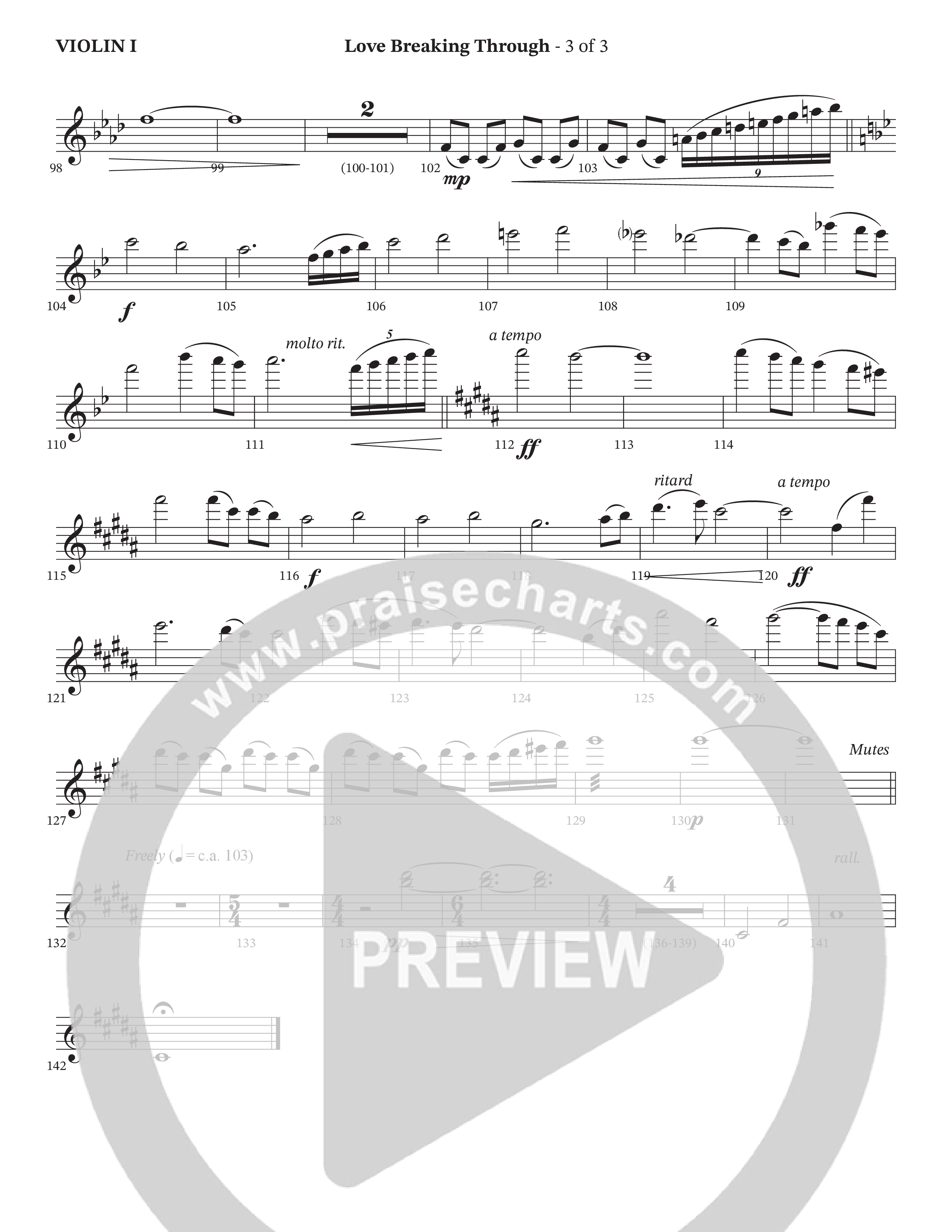 Love Breaking Through (Choral Anthem SATB) Violin 1 (TaRanda Greene / The Brooklyn Tabernacle Choir / Arr. Bradley Knight)