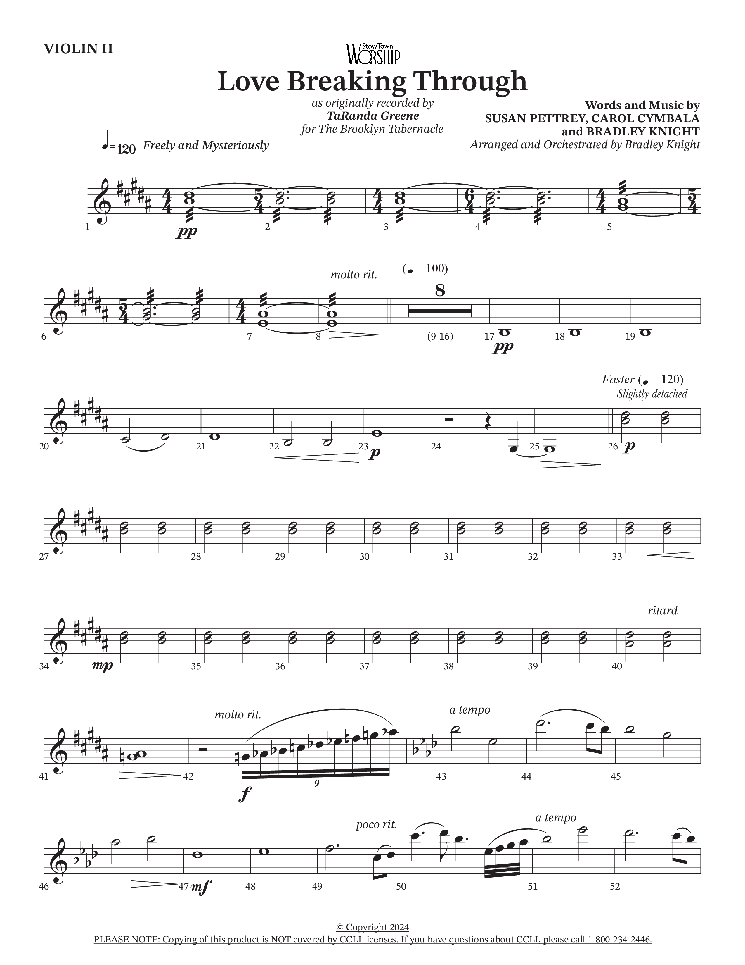 Love Breaking Through (Choral Anthem SATB) Violin 2 (TaRanda Greene / The Brooklyn Tabernacle Choir / Arr. Bradley Knight)