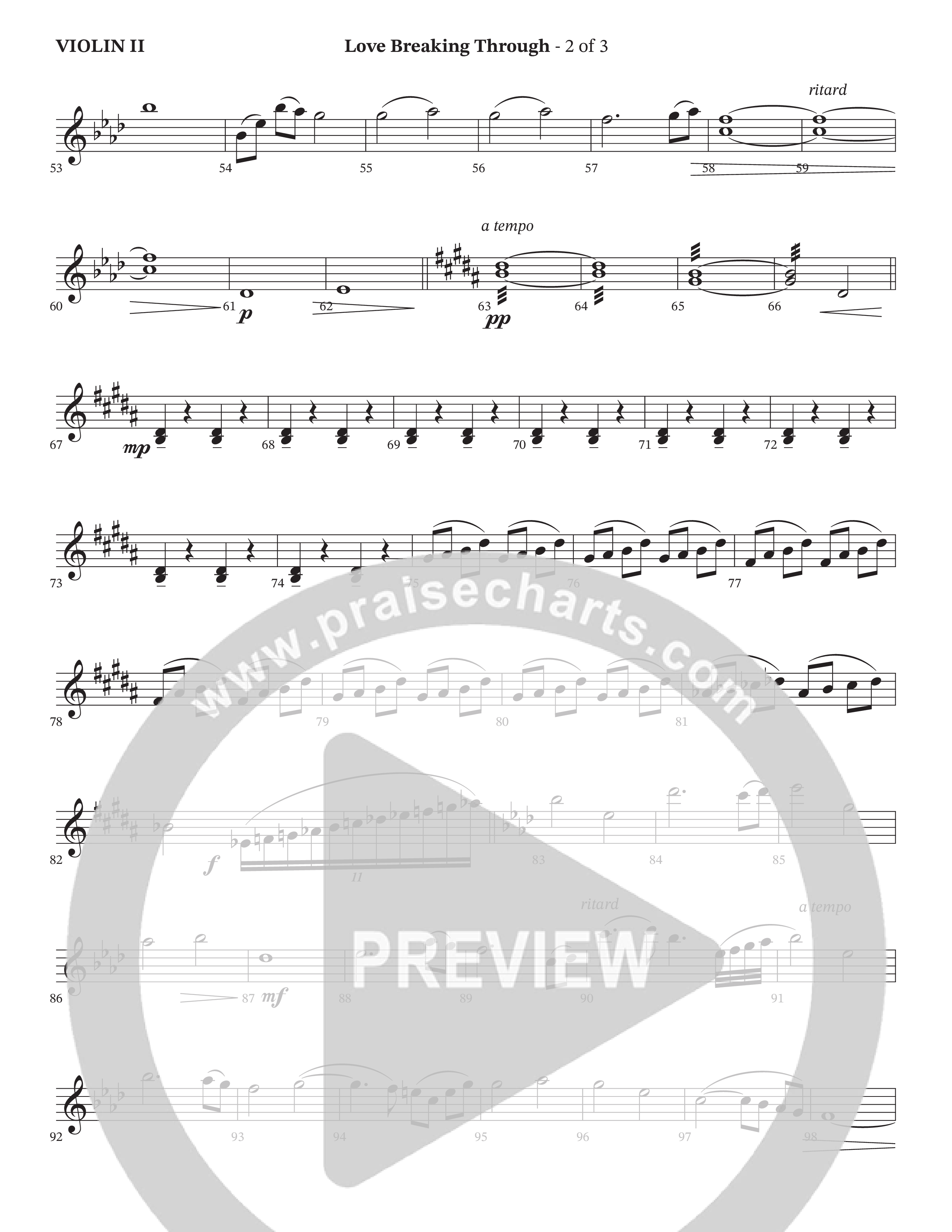 Love Breaking Through (Choral Anthem SATB) Violin 2 (TaRanda Greene / The Brooklyn Tabernacle Choir / Arr. Bradley Knight)