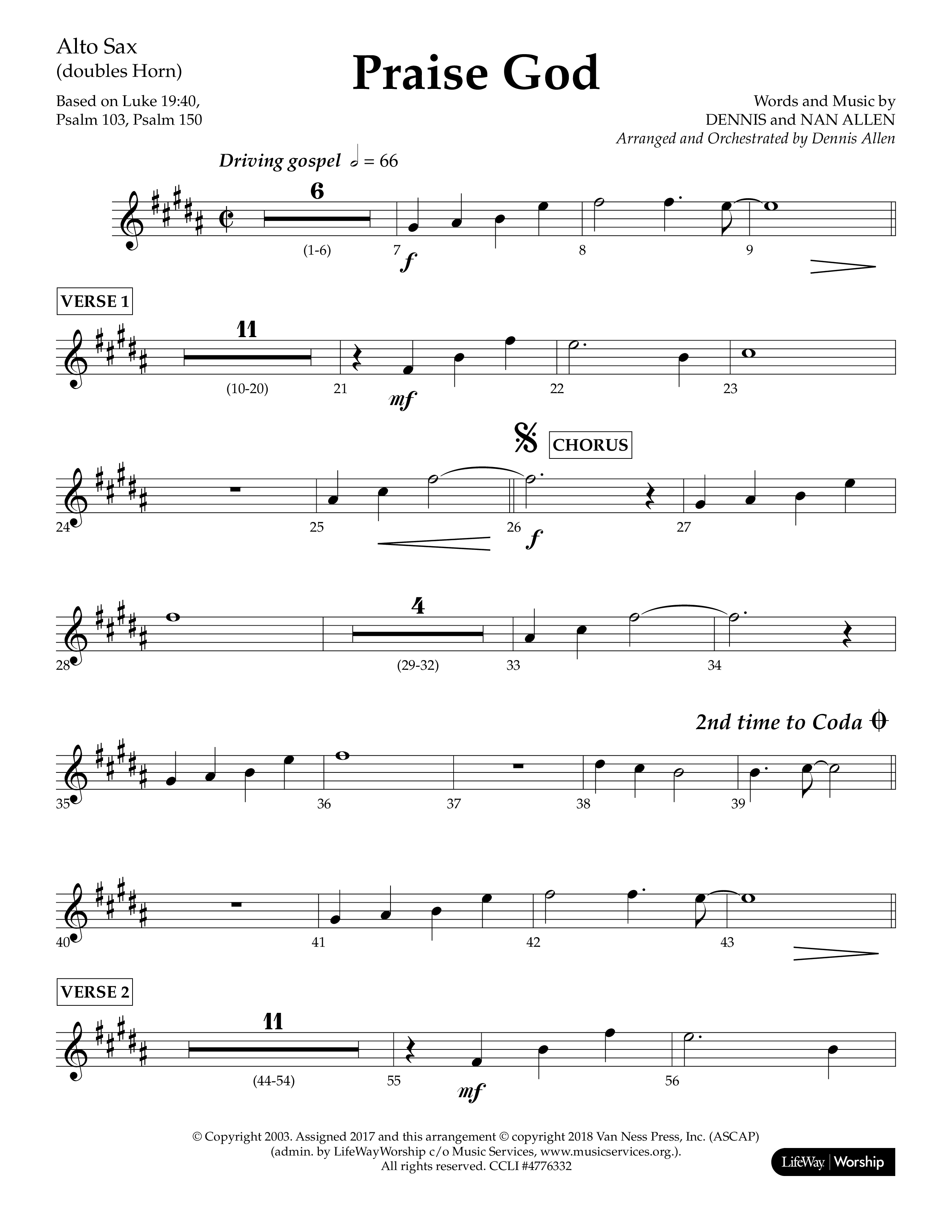 Praise God (Choral Anthem SATB) Alto Sax (Lifeway Choral / Arr. Dennis Allen)