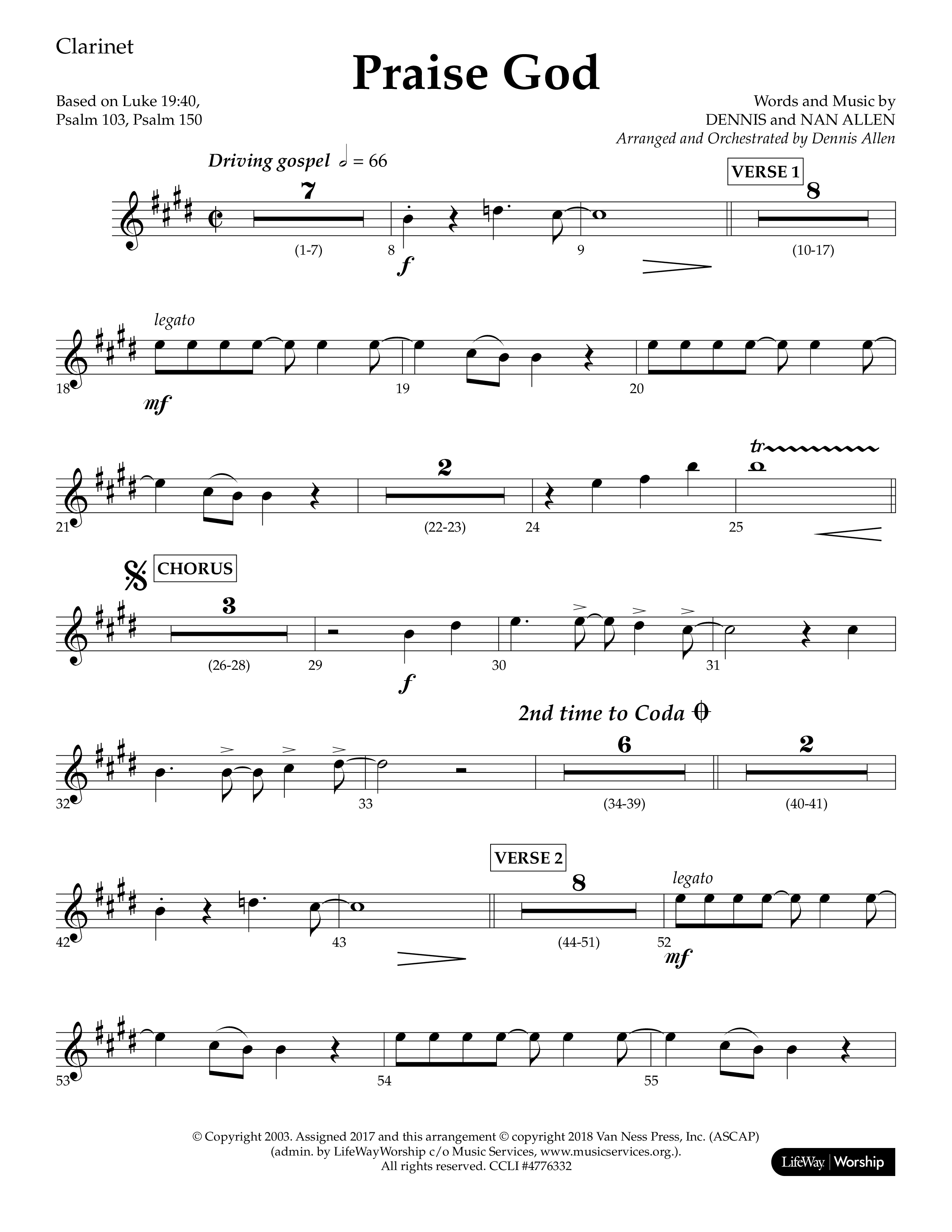 Praise God (Choral Anthem SATB) Clarinet (Lifeway Choral / Arr. Dennis Allen)