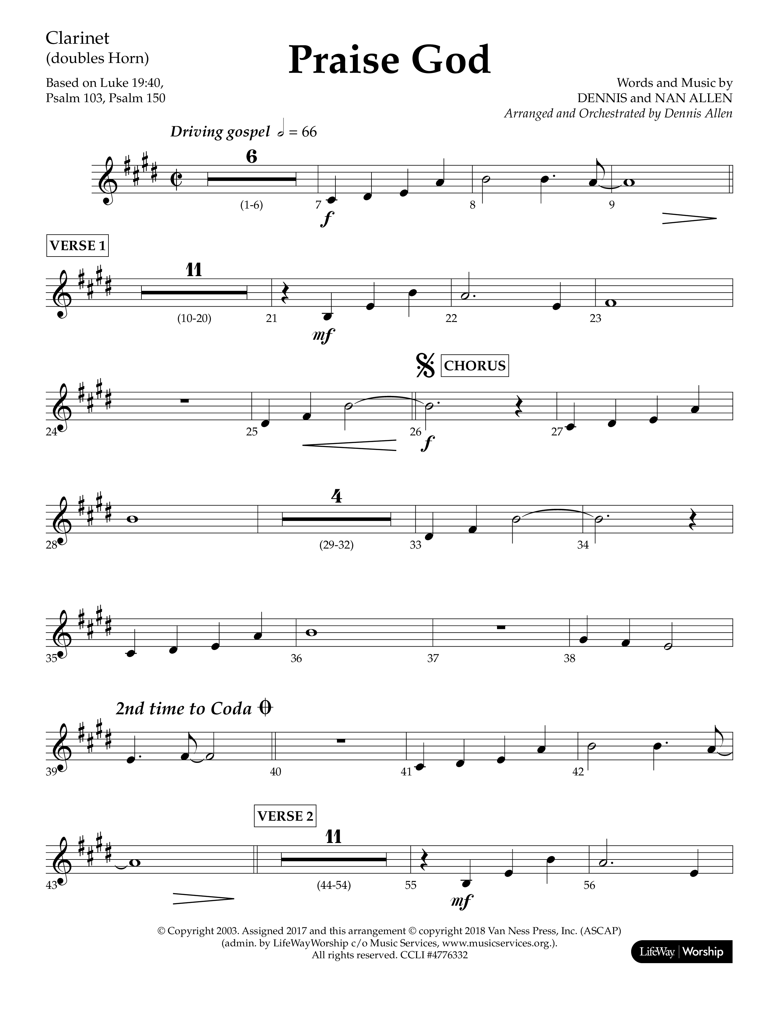 Praise God (Choral Anthem SATB) Clarinet (Lifeway Choral / Arr. Dennis Allen)