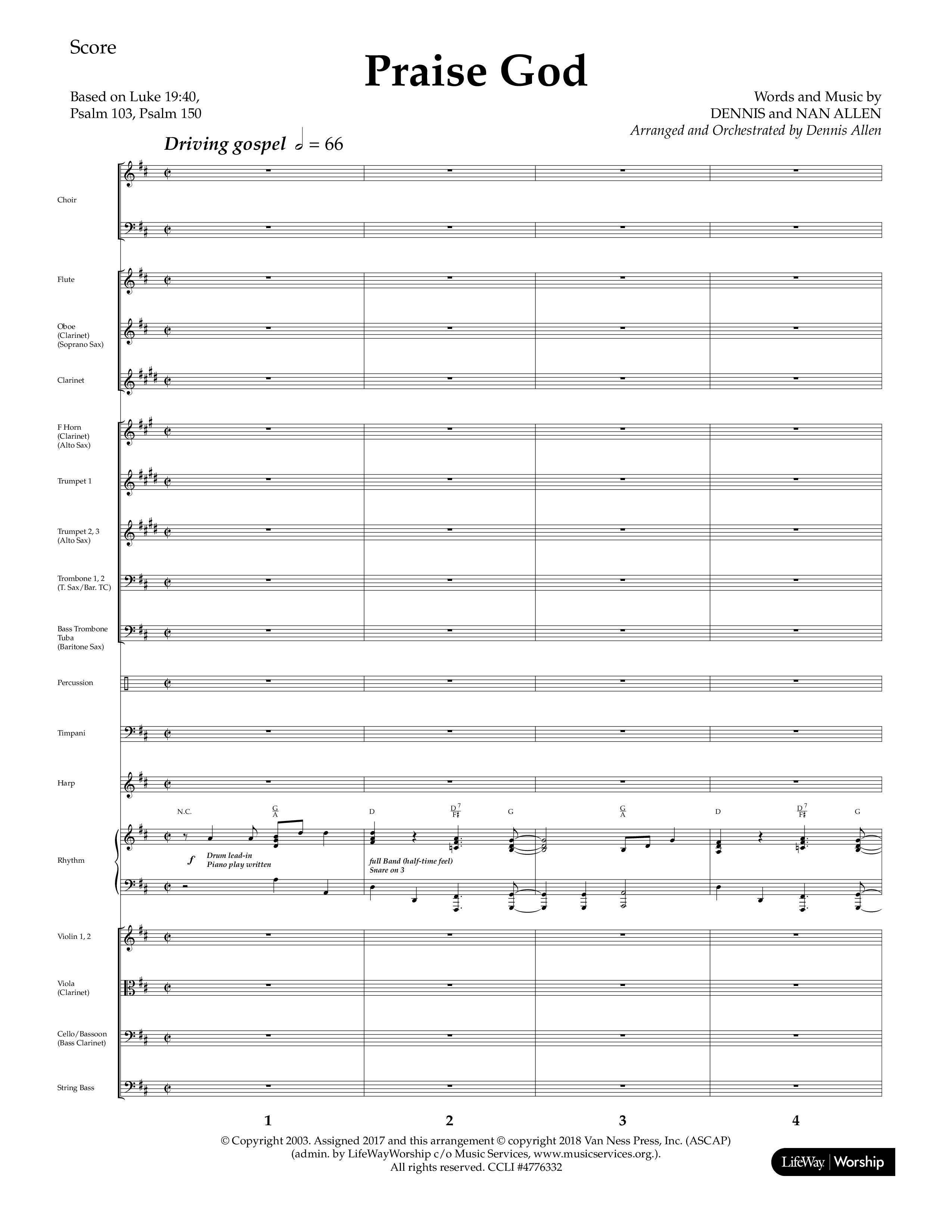 Praise God (Choral Anthem SATB) Orchestration (Lifeway Choral / Arr. Dennis Allen)