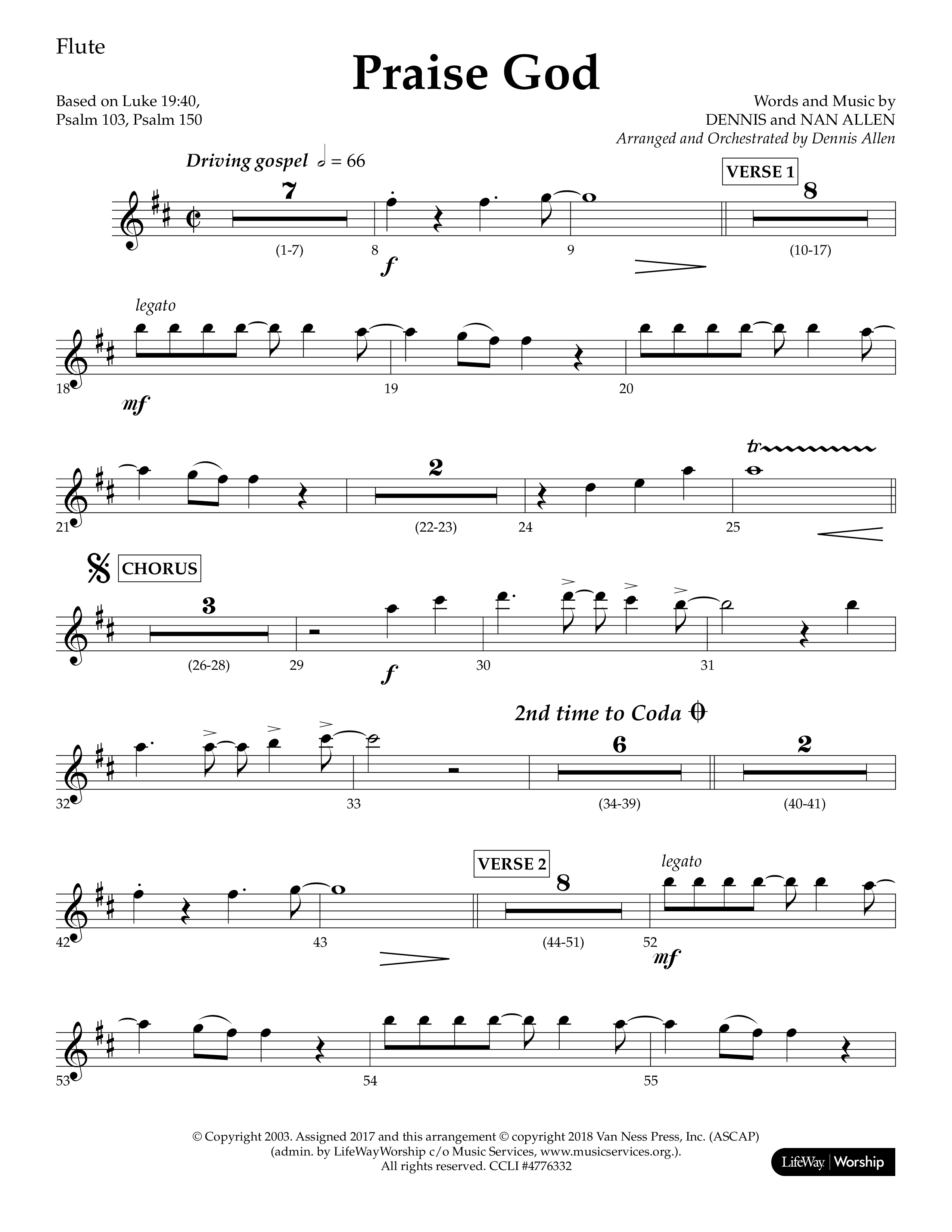 Praise God (Choral Anthem SATB) Flute (Lifeway Choral / Arr. Dennis Allen)