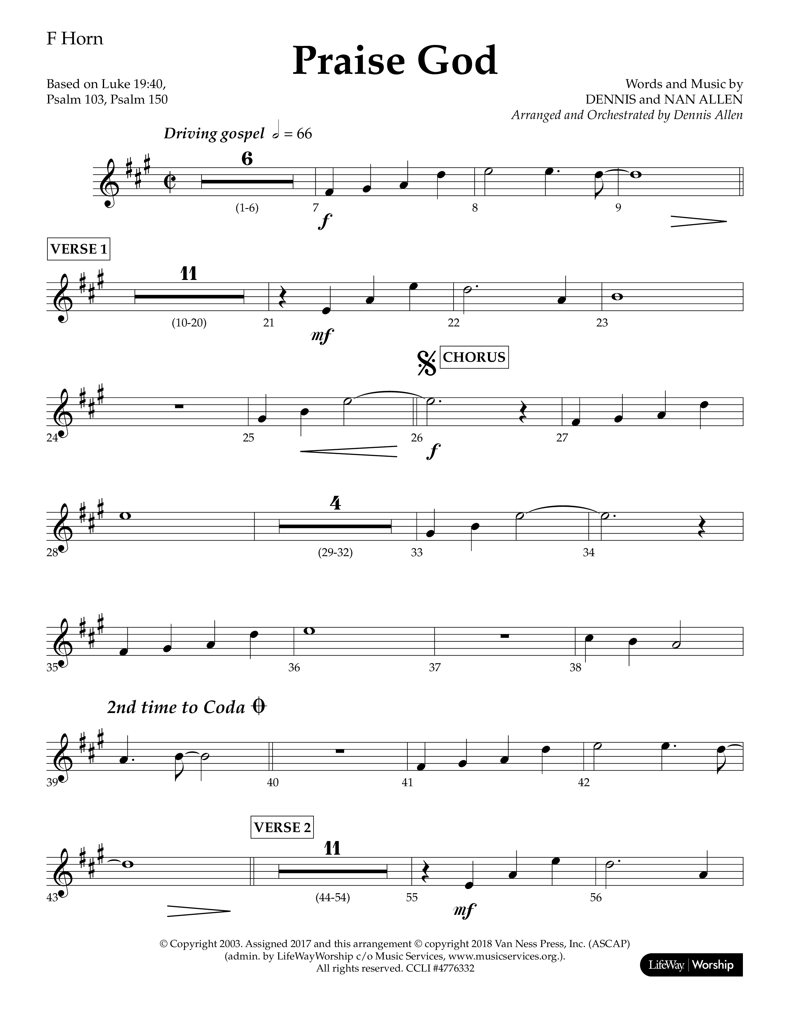 Praise God (Choral Anthem SATB) French Horn (Lifeway Choral / Arr. Dennis Allen)