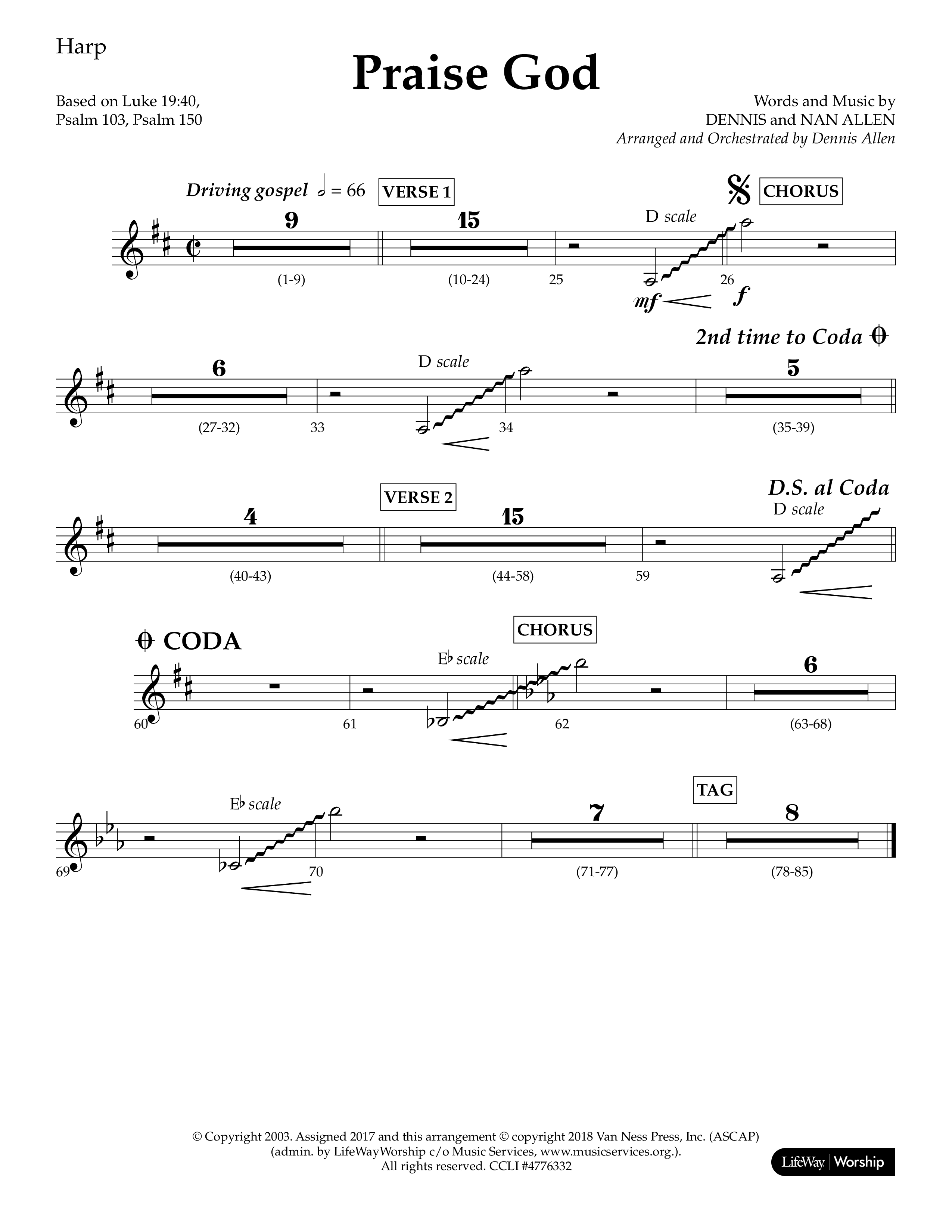 Praise God (Choral Anthem SATB) Harp (Lifeway Choral / Arr. Dennis Allen)