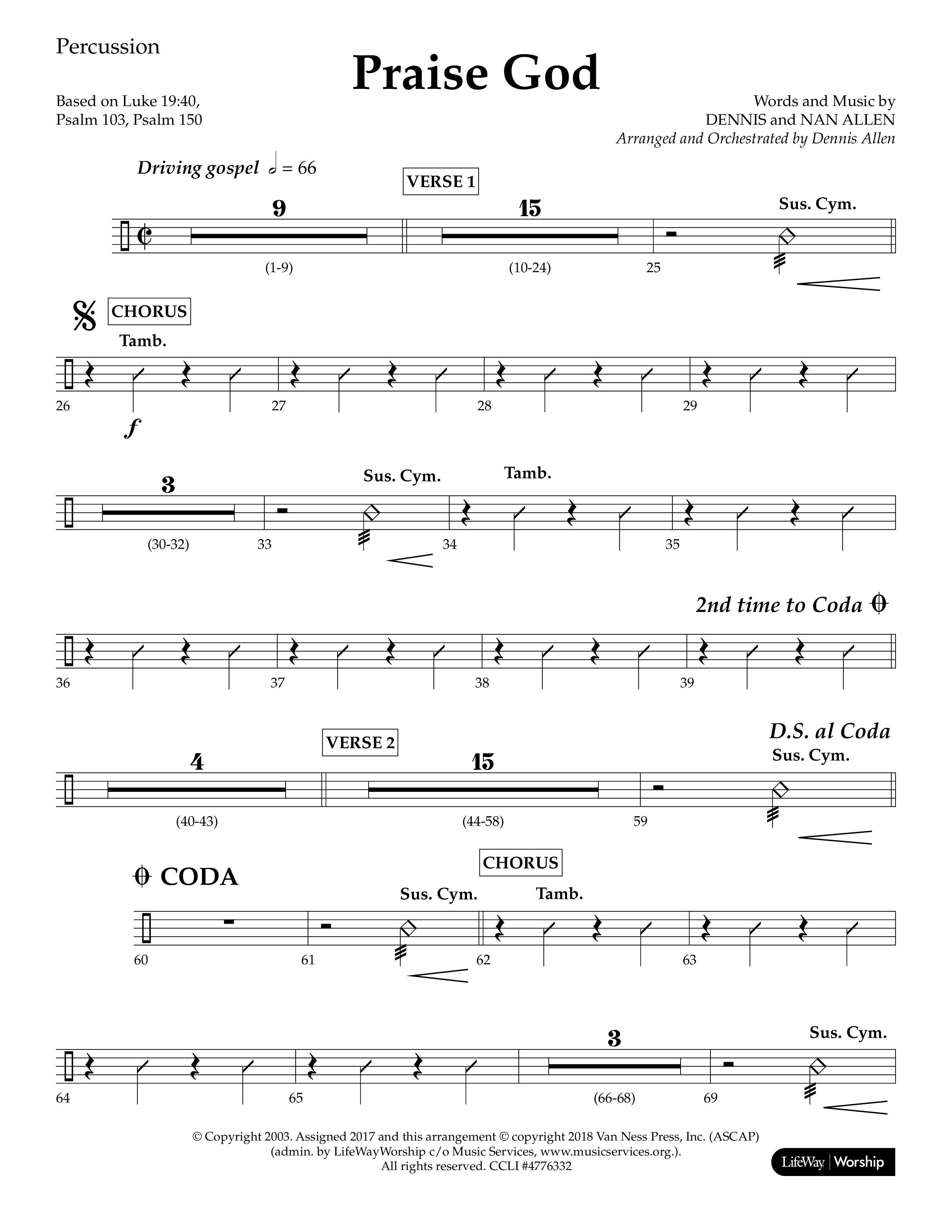 Praise God (Choral Anthem SATB) Percussion (Lifeway Choral / Arr. Dennis Allen)