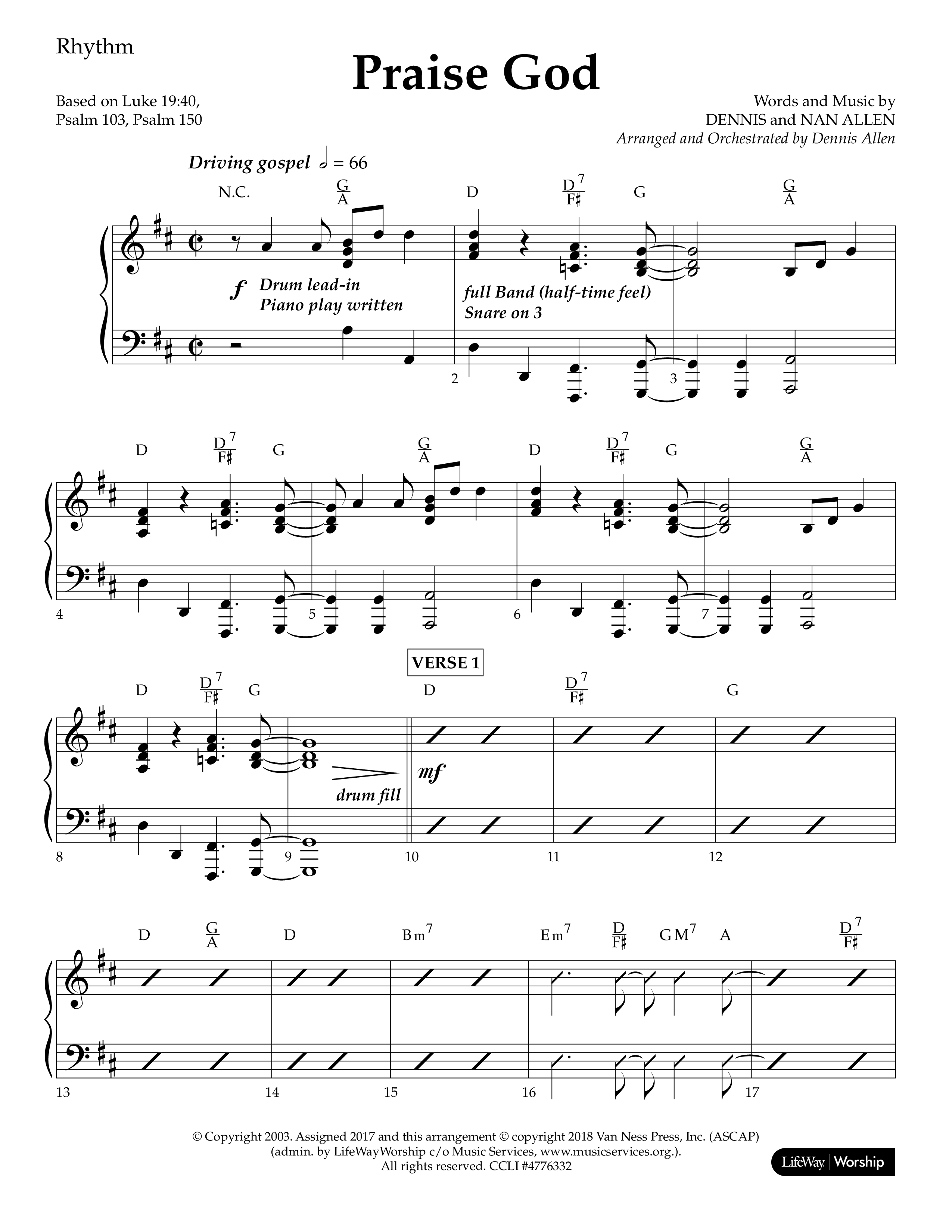 Praise God (Choral Anthem SATB) Lead Melody & Rhythm (Lifeway Choral / Arr. Dennis Allen)