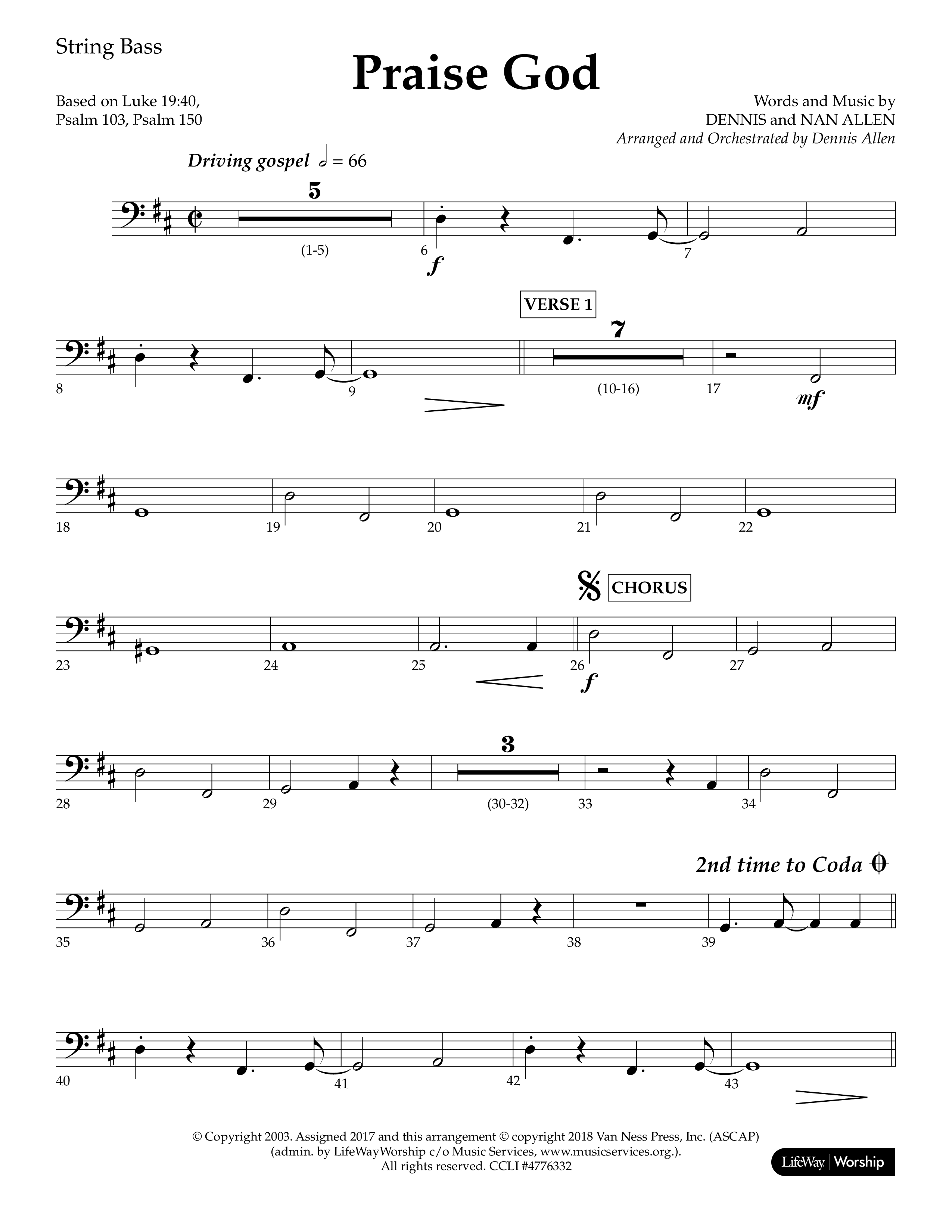 Praise God (Choral Anthem SATB) String Bass (Lifeway Choral / Arr. Dennis Allen)