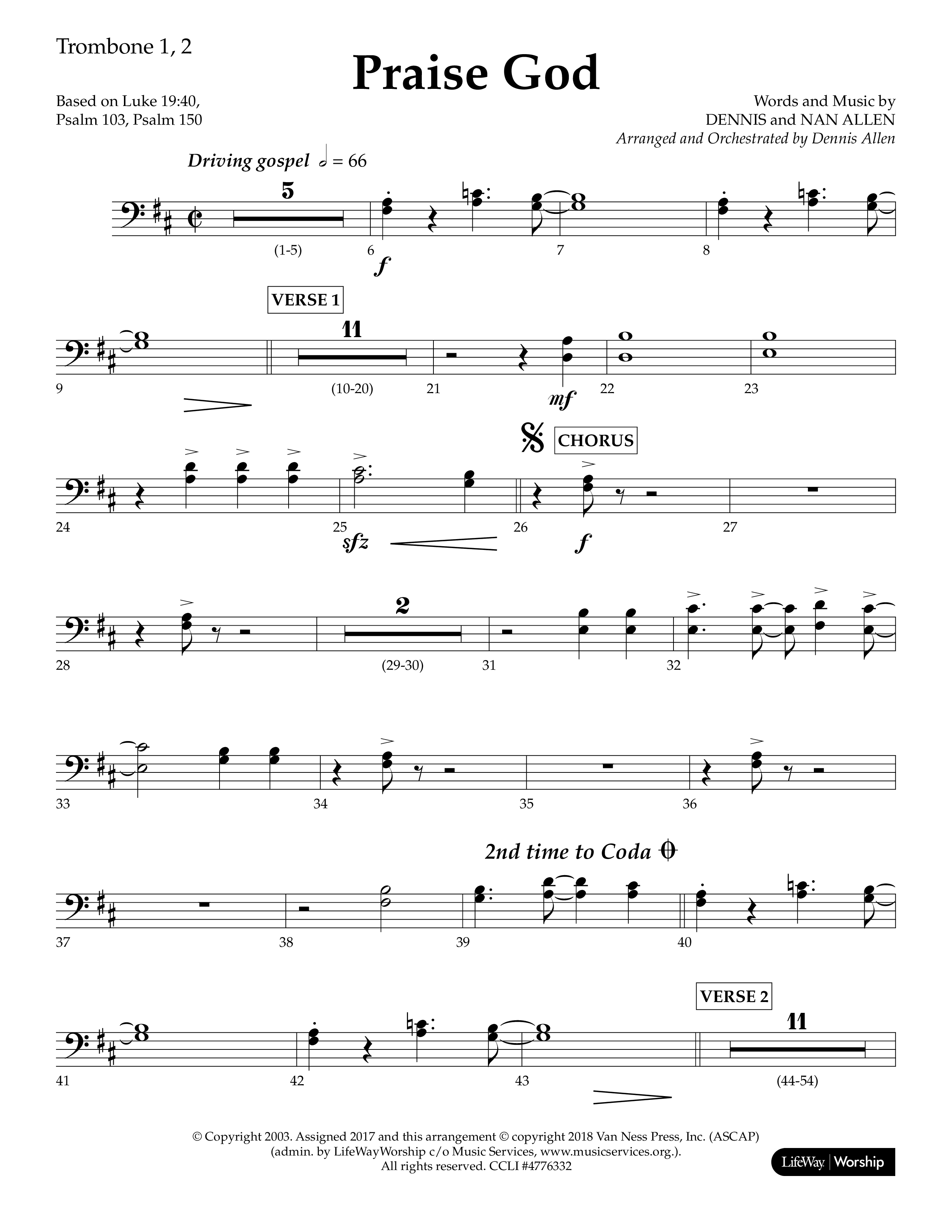 Praise God (Choral Anthem SATB) Trombone 1/2 (Lifeway Choral / Arr. Dennis Allen)