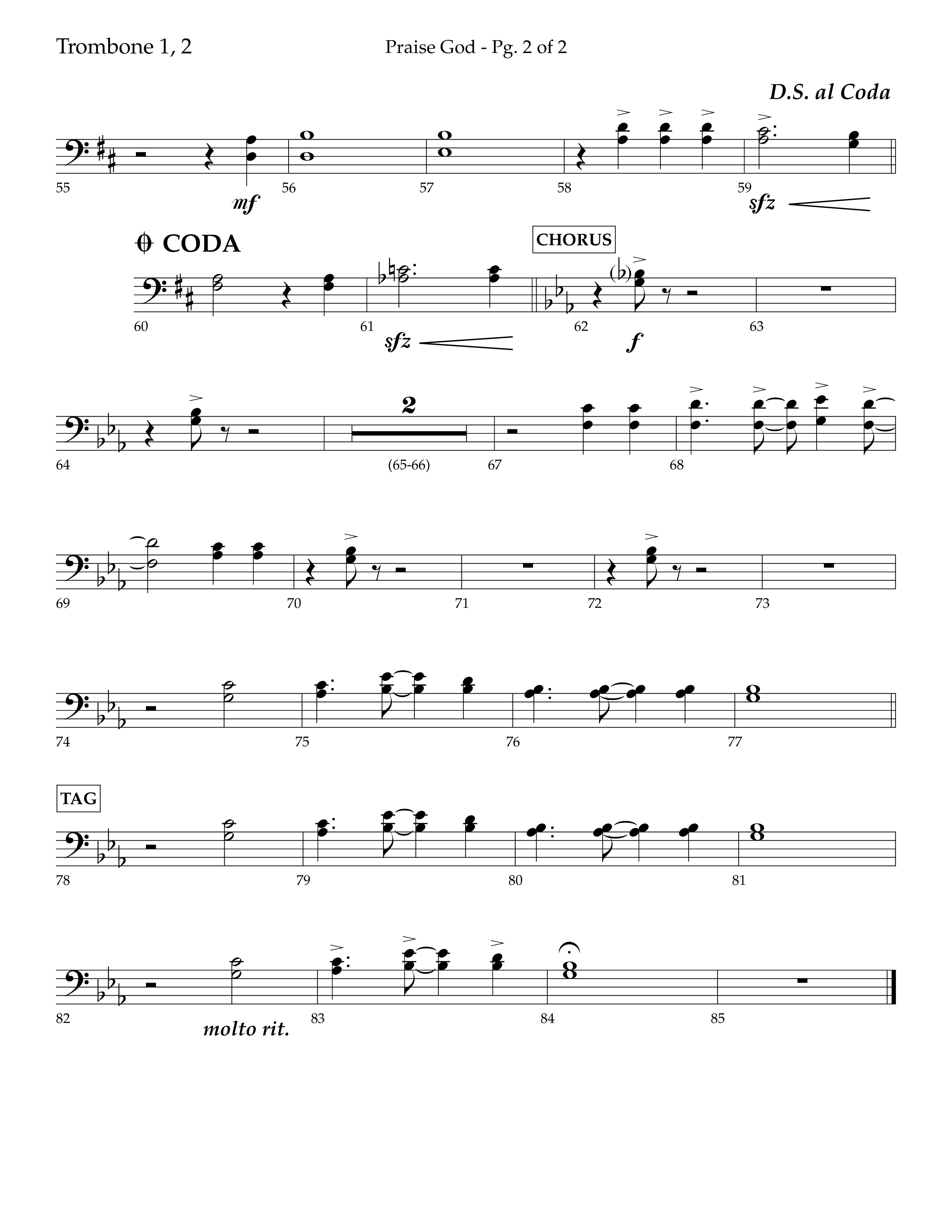 Praise God (Choral Anthem SATB) Trombone 1/2 (Lifeway Choral / Arr. Dennis Allen)