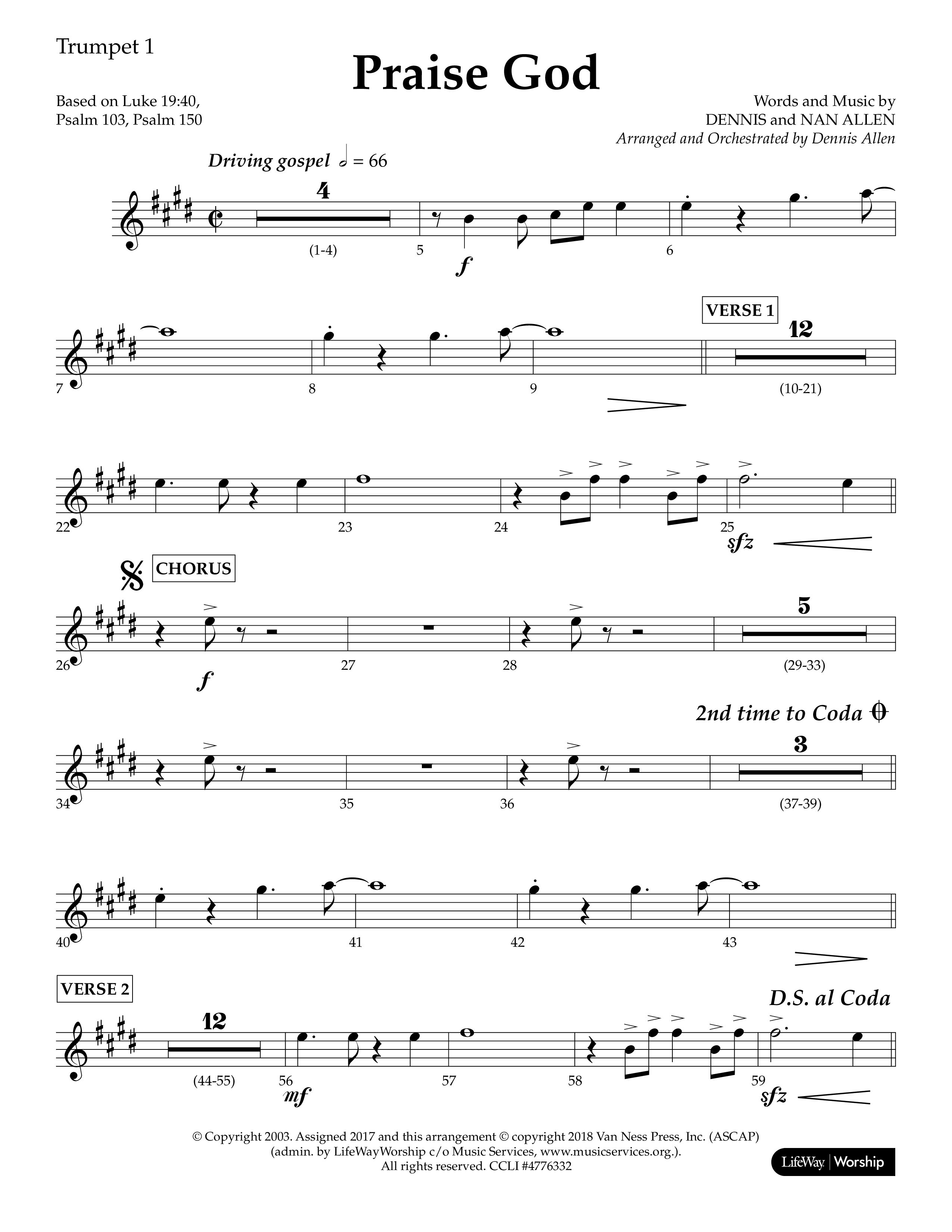 Praise God (Choral Anthem SATB) Trumpet 1 (Lifeway Choral / Arr. Dennis Allen)