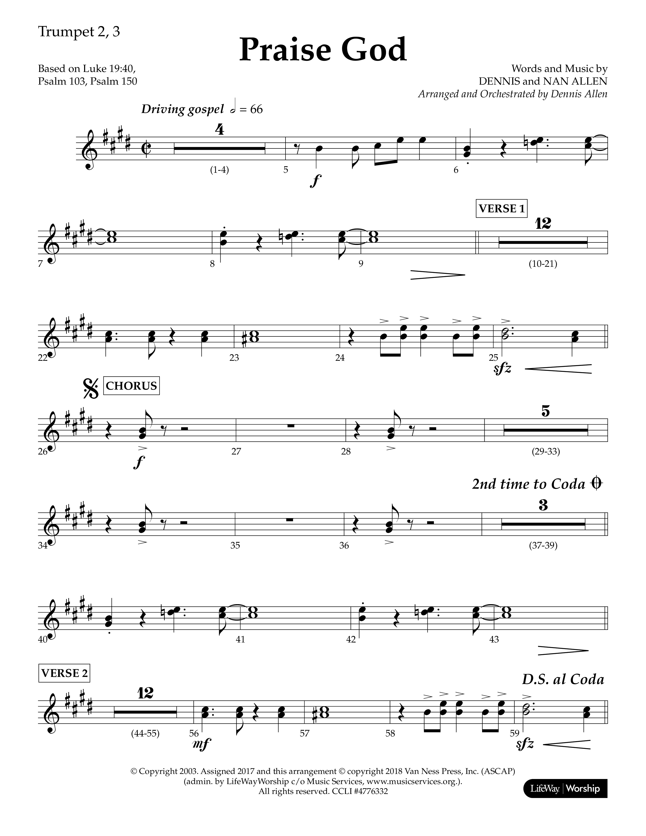 Praise God (Choral Anthem SATB) Trumpet 2/3 (Lifeway Choral / Arr. Dennis Allen)